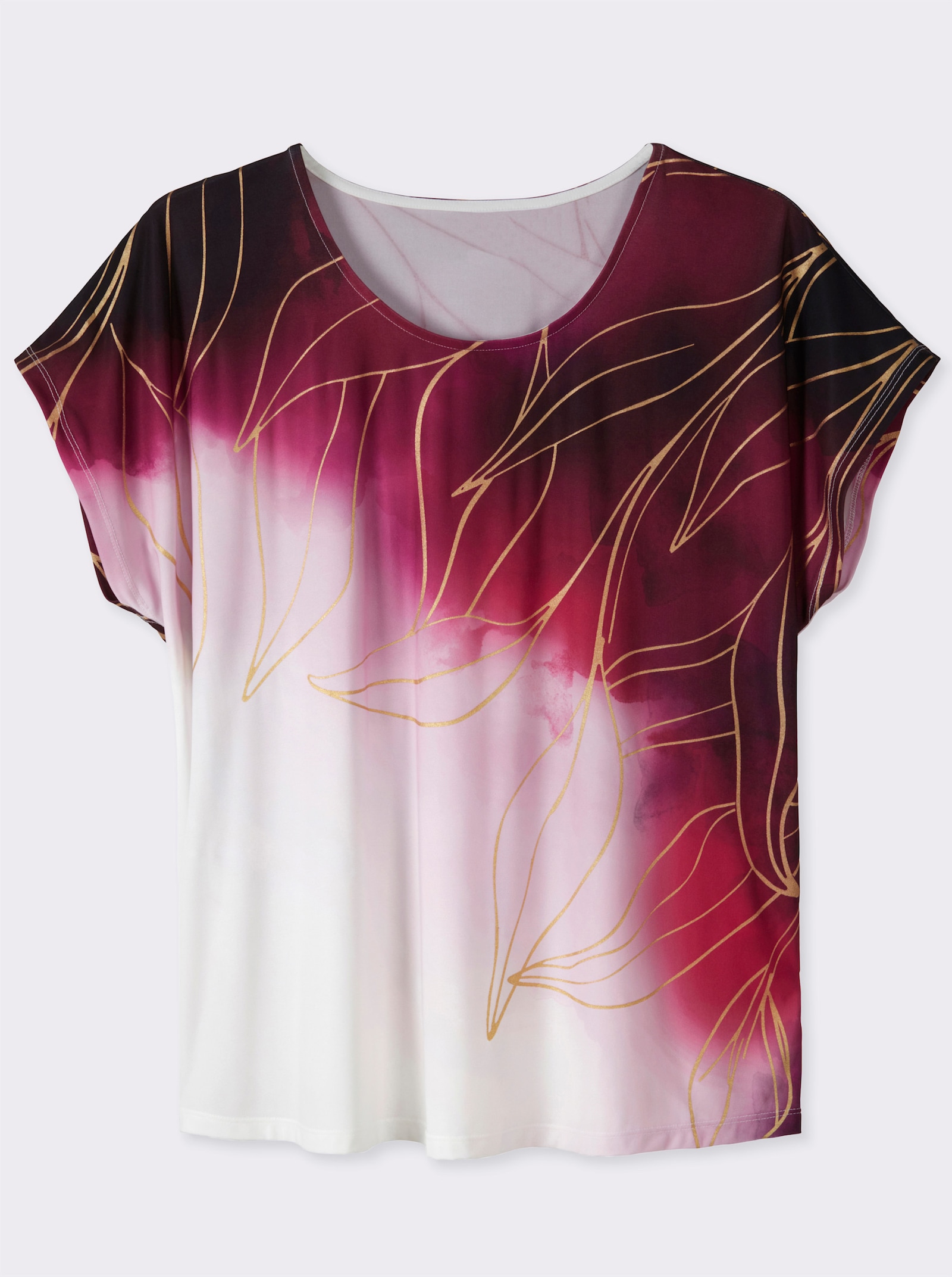 Print-Shirt mit Foliendruck - dunkelrot-goldfarben-bedruckt
