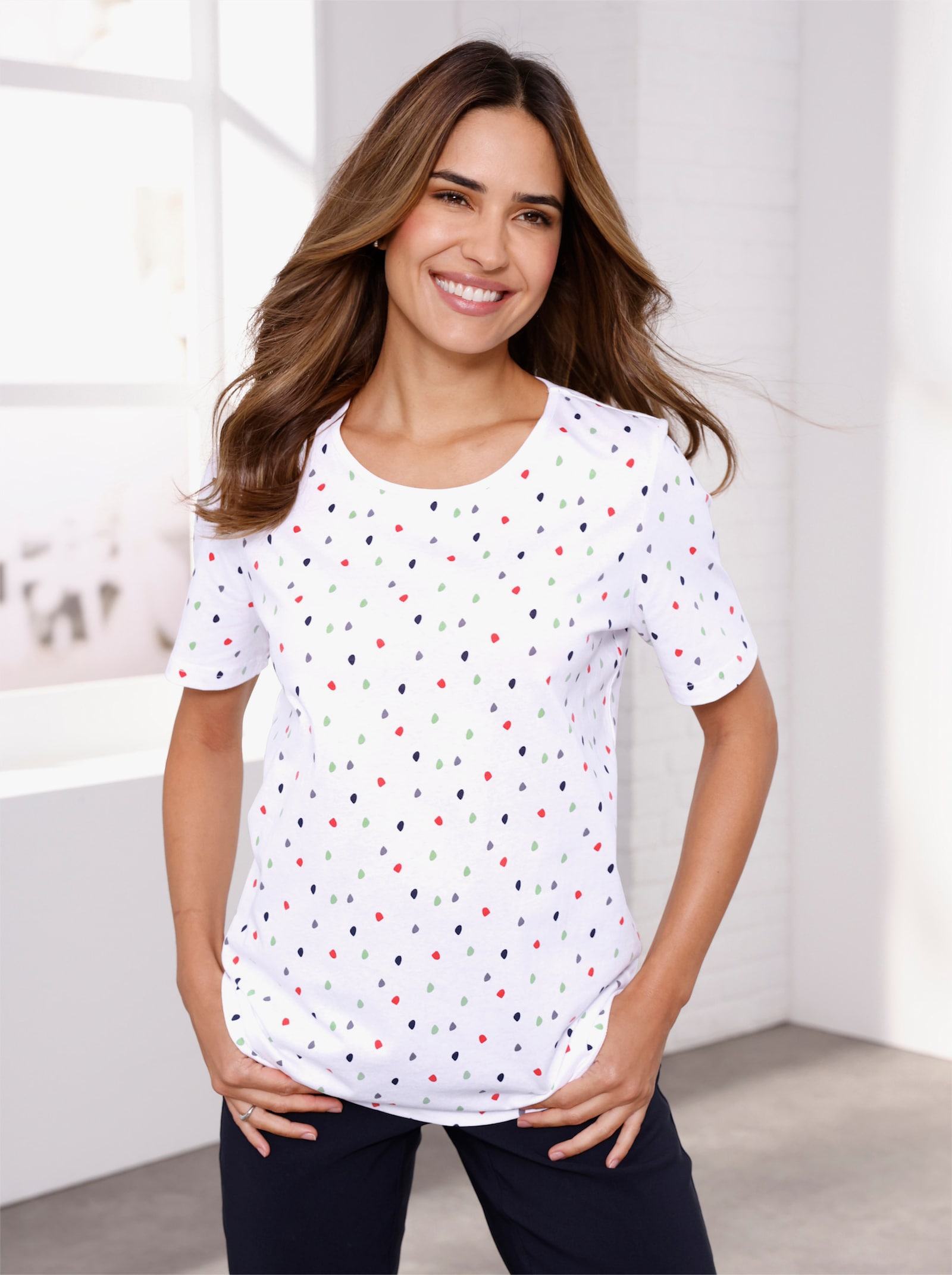 Freizeitshirt im Pünktchenmuster - weiß-bedruckt