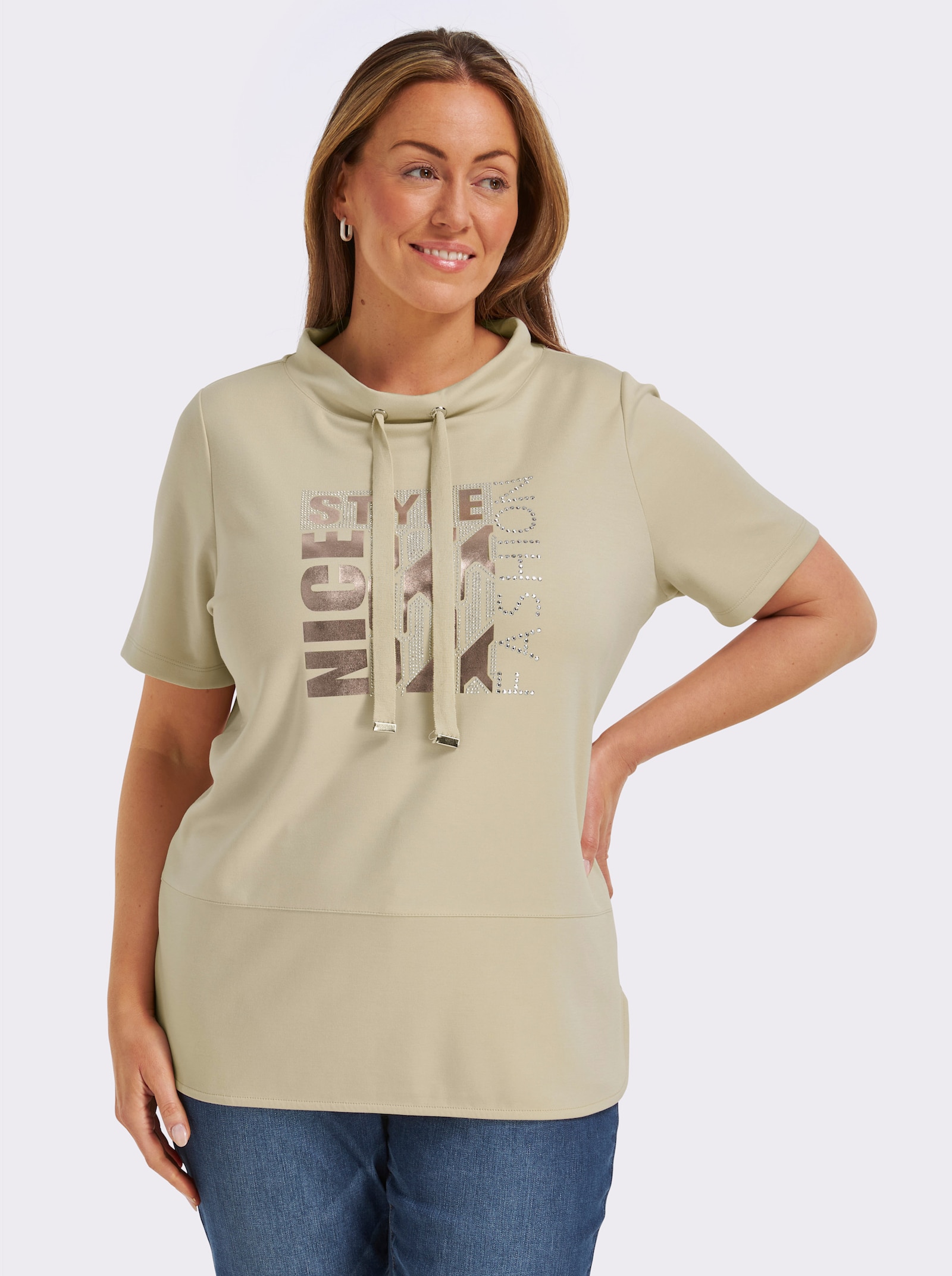 Kurzarmshirt mit Stehkragen - sand