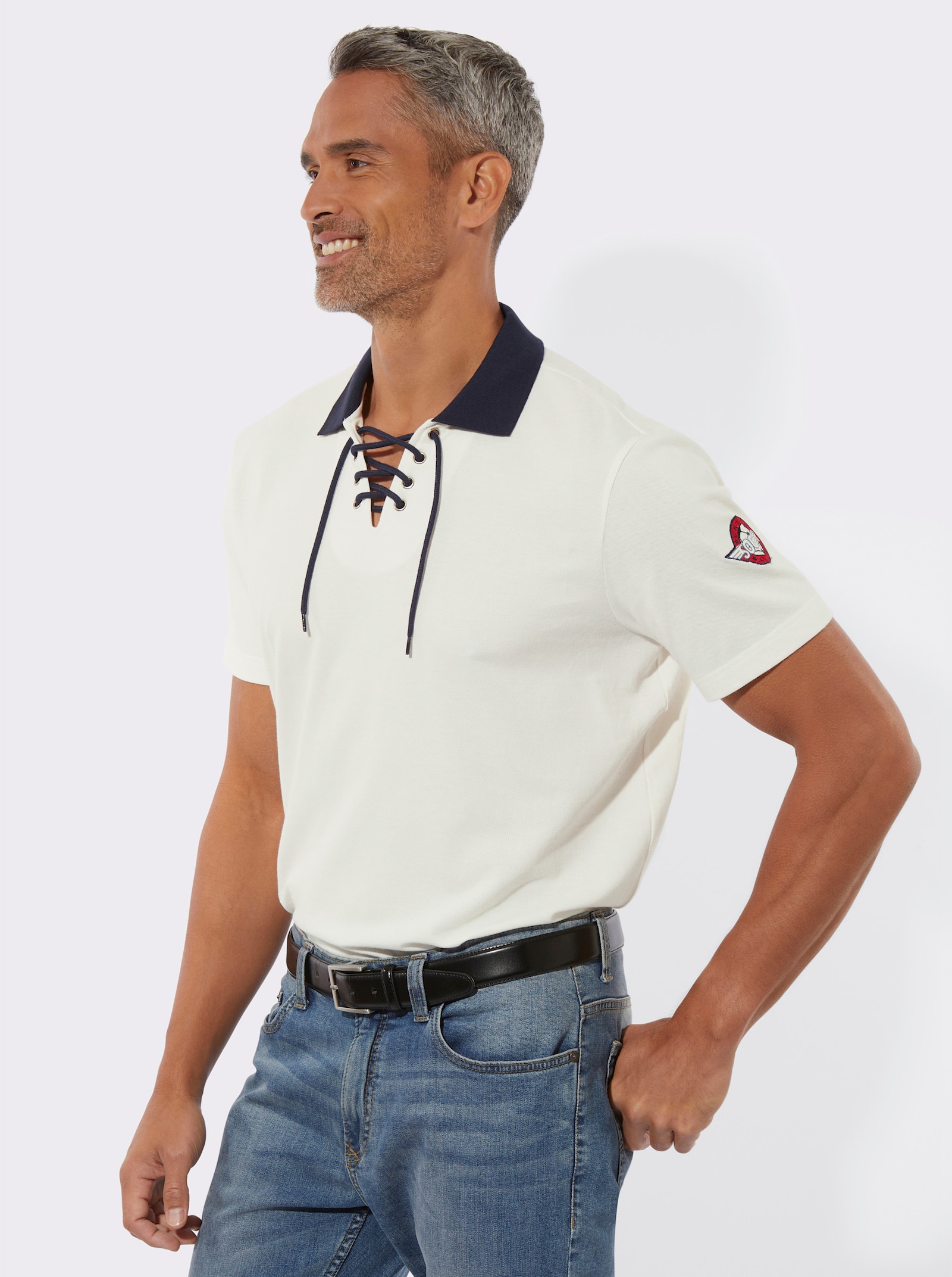 Polokošeľa, šnurovanie na výstrihu - svetlobéžová