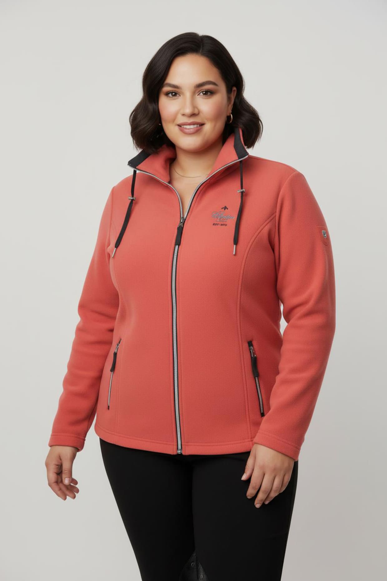 Fleecejacke mit schrägen Reißverschluss-Taschen - koralle