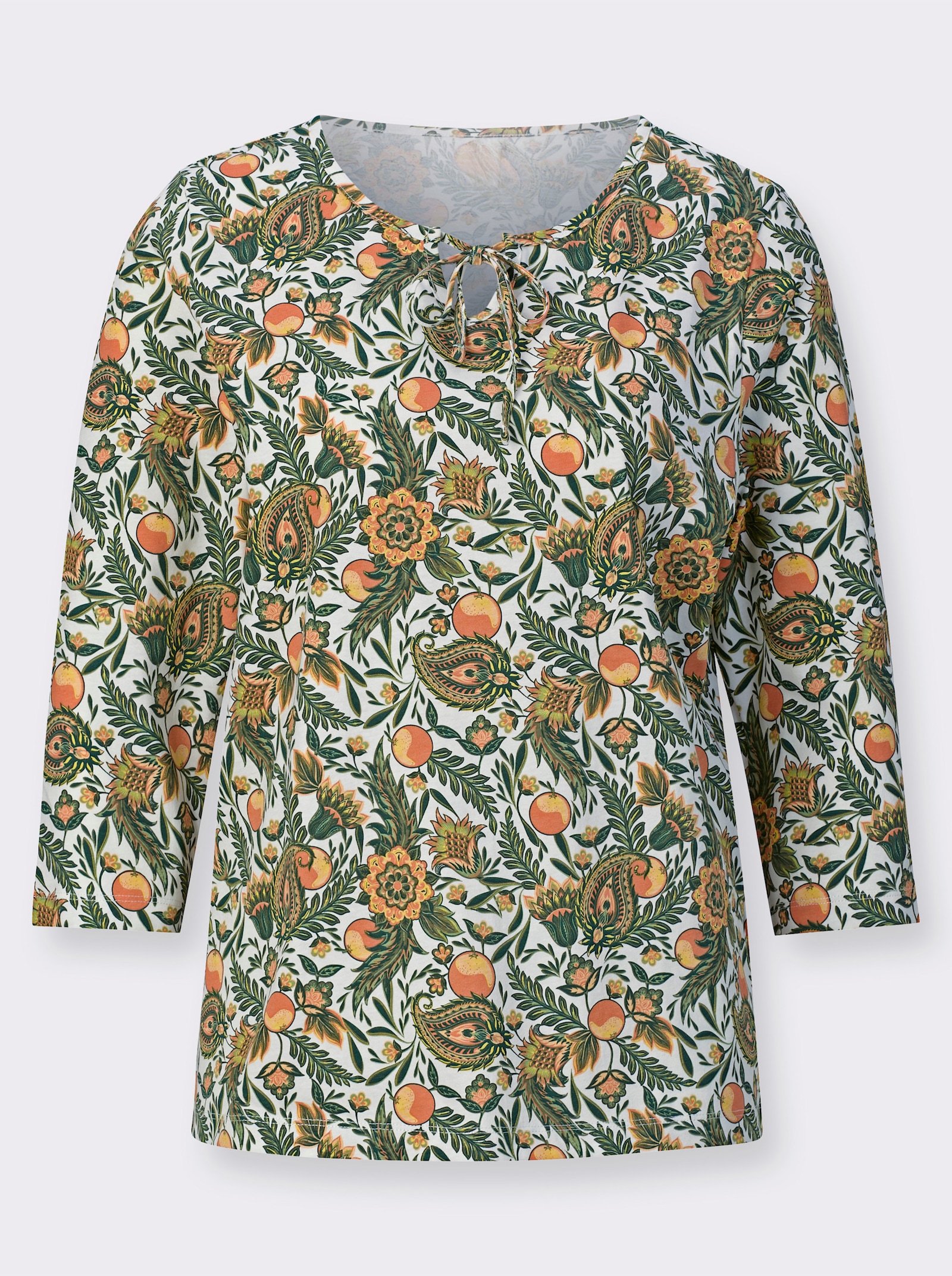 3/4-Arm-Shirt mit Bindeband - ecru-eucalyptus-bedruckt