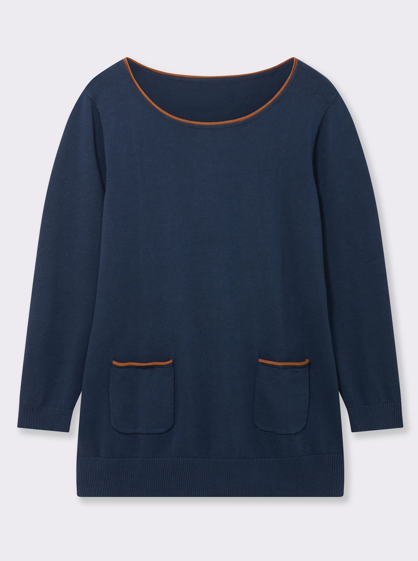 Longpullover mit Kontrast-Rollsaum - dunkelblau