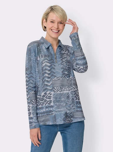 Langarm-Shirt - bleu-grau-bedruckt