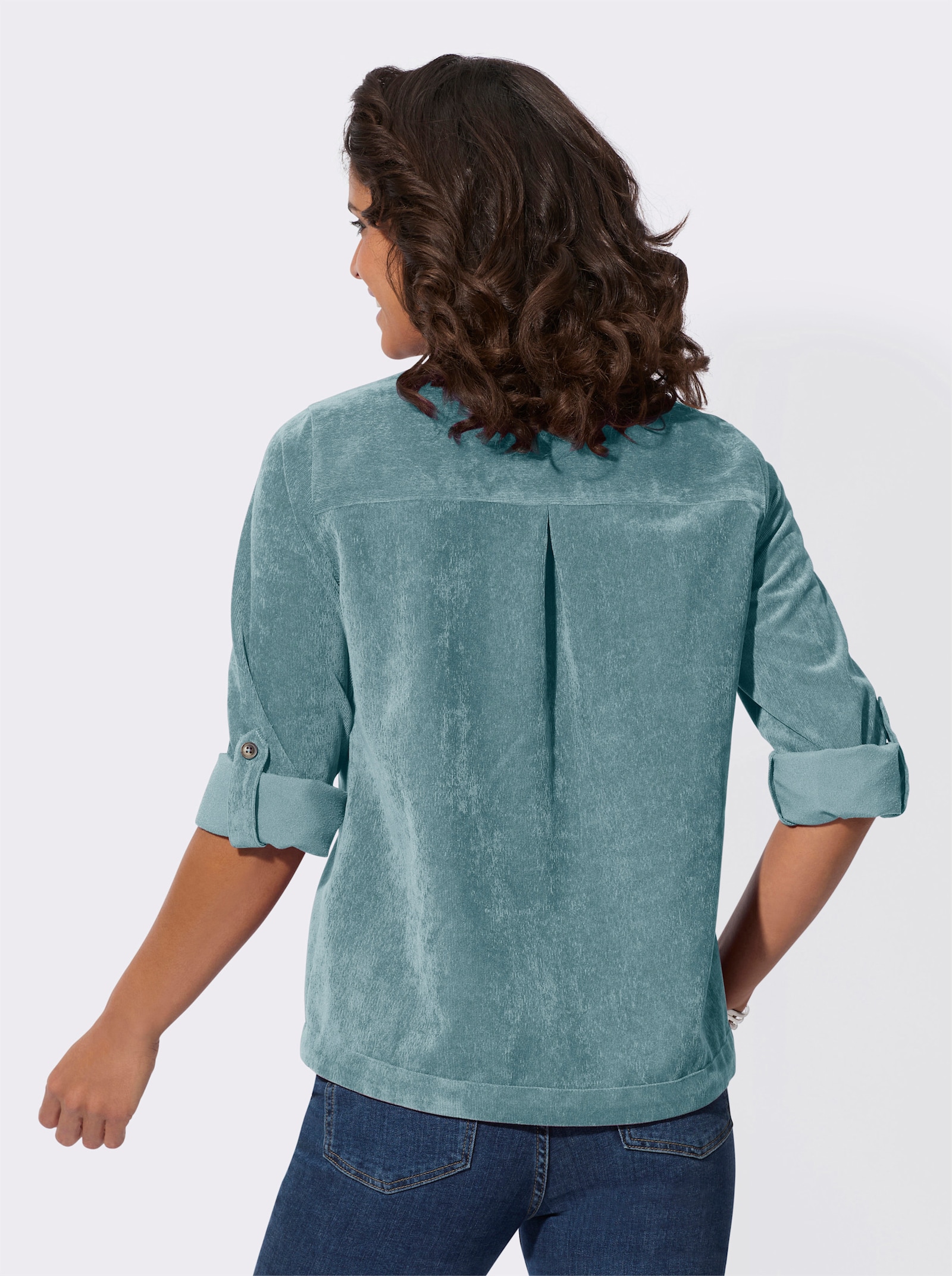Langarm-Bluse aus Cord - jade