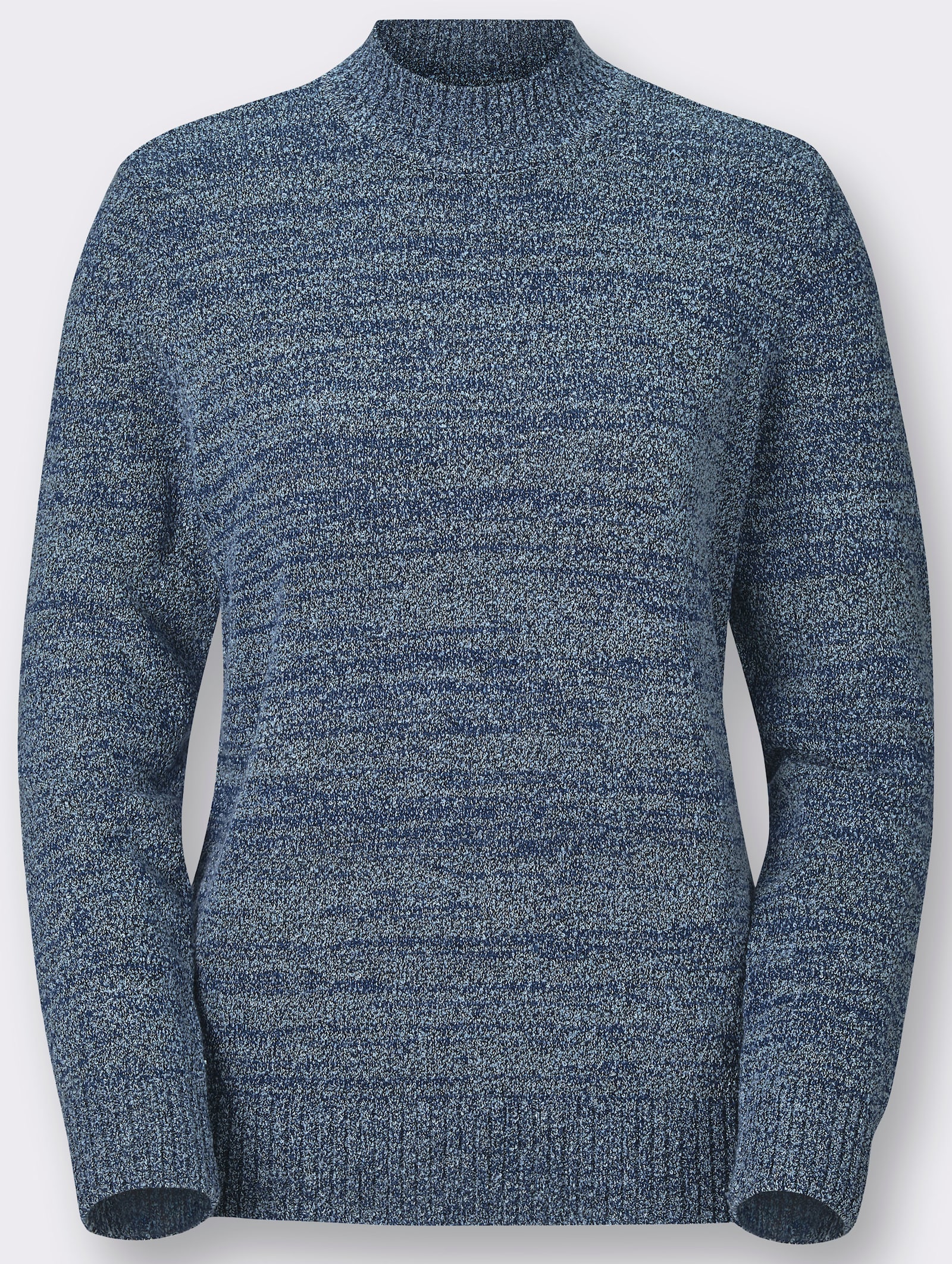 Stehkragenpullover in Bouclé-Qualität - blau-meliert