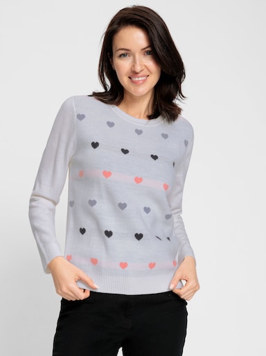 Rundhalspullover im Herz-Dessin - ecru
