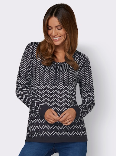 Langarmshirt mit Zick-Zack-Muster - weiß-schwarz-bedruckt