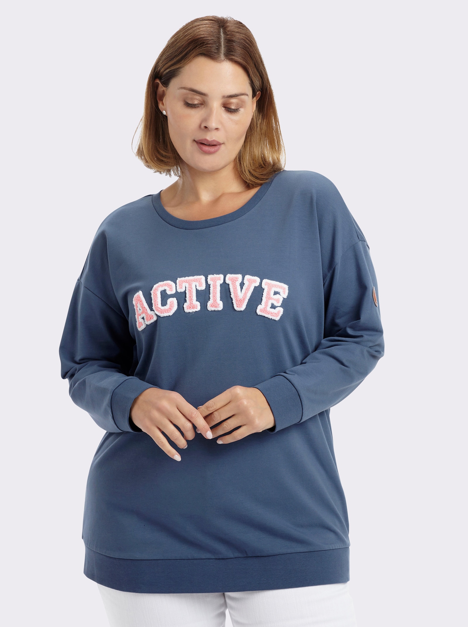 sheego Sweatshirt mit Flockprint - rauchblau-hellblau-bedruckt