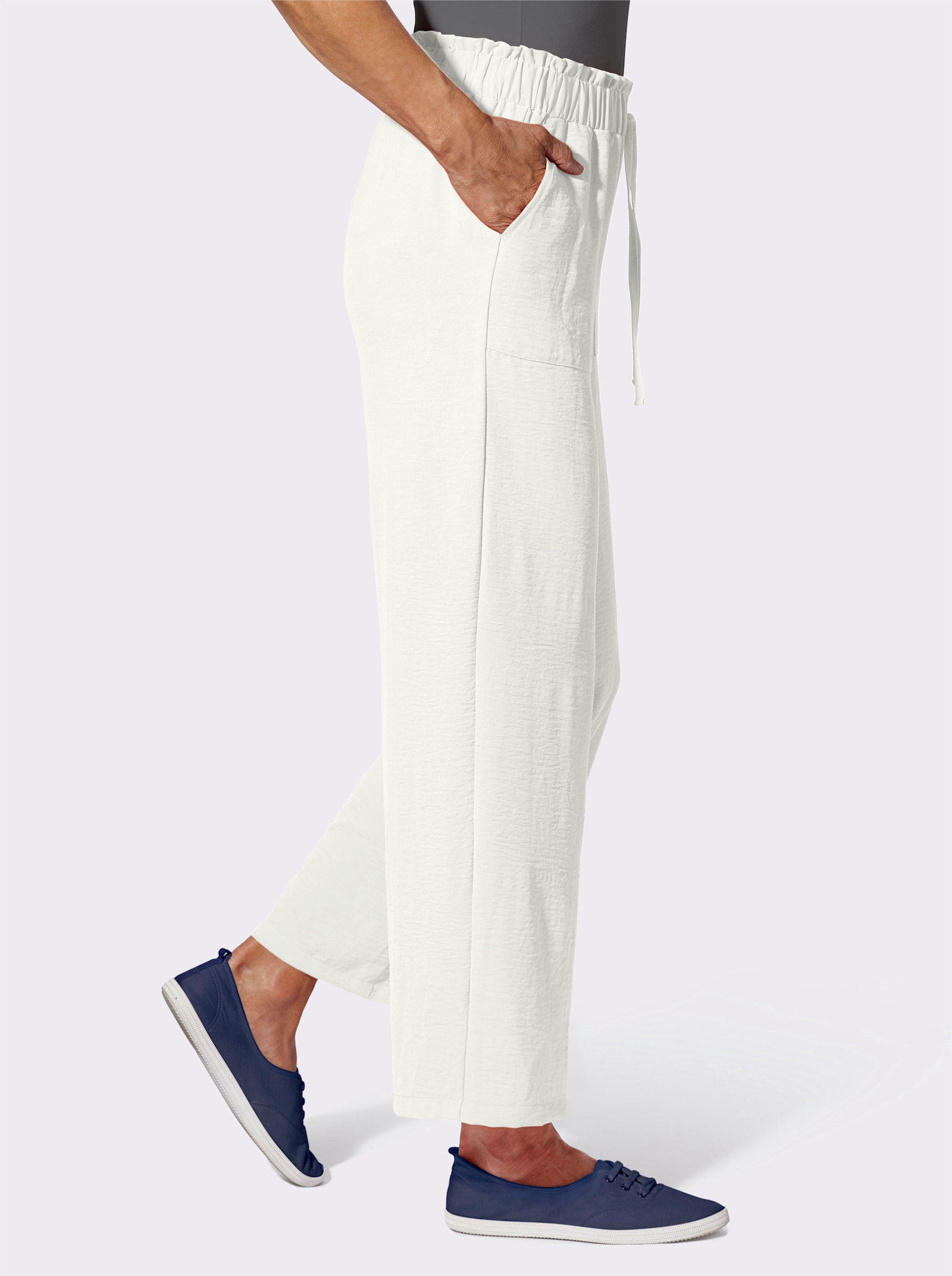 Schlupfhose in Leinen-Optik, weit geschnitten - ecru