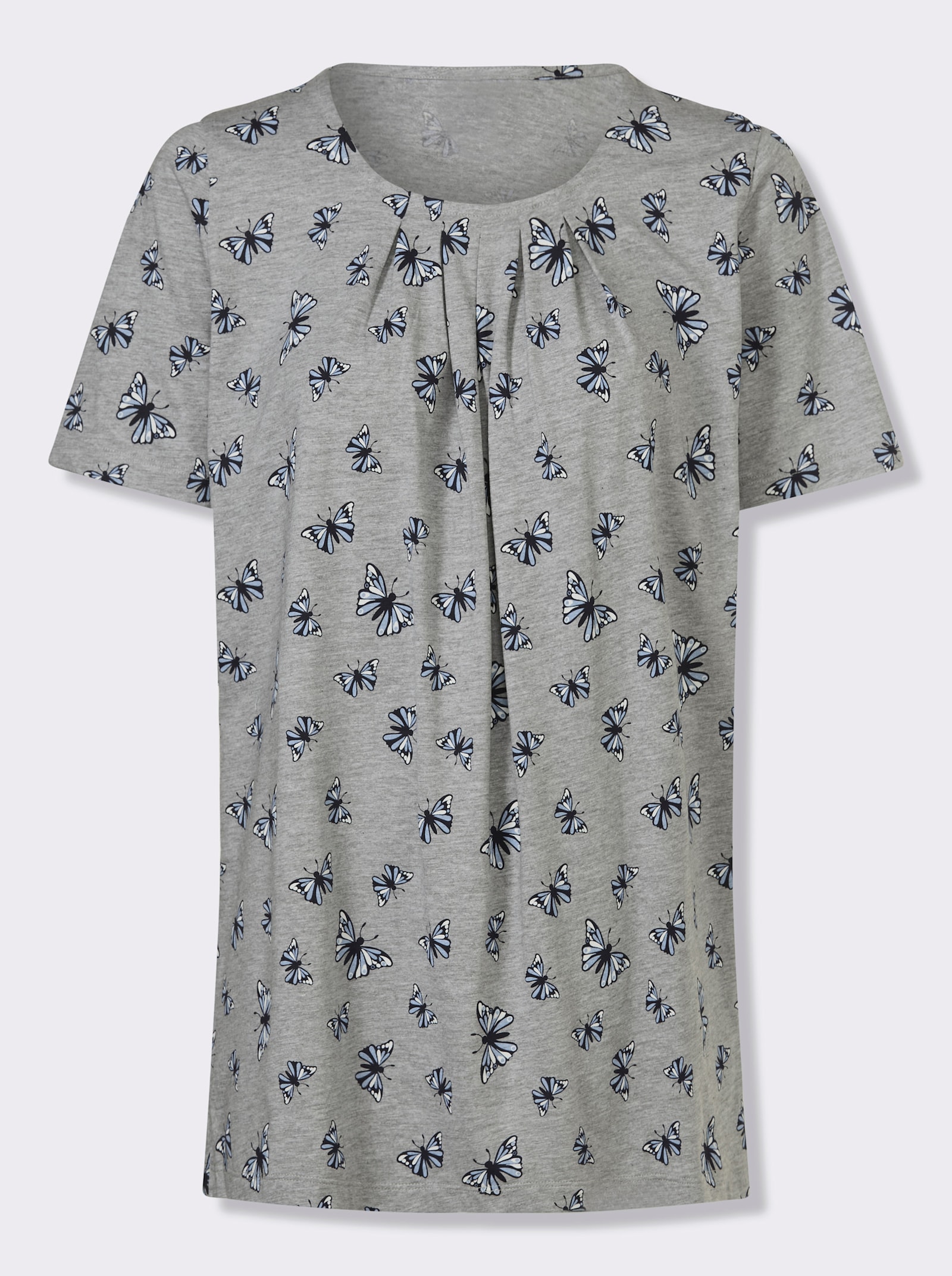 Lång topp med fjärilsmönster - grå-melerad-marin-med tryck