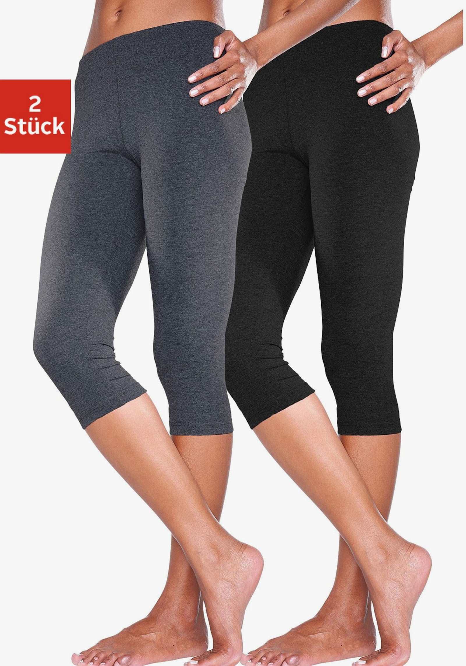 vivance active Caprileggings - 1x anthrazit-meliert, 1x schwarz
