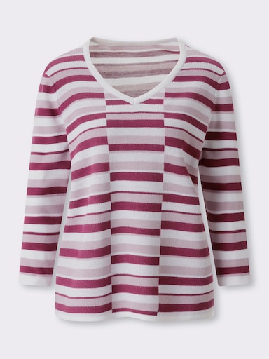3/4 Arm-Pullover mit Streifen-Muster - malve-mauve-gemustert