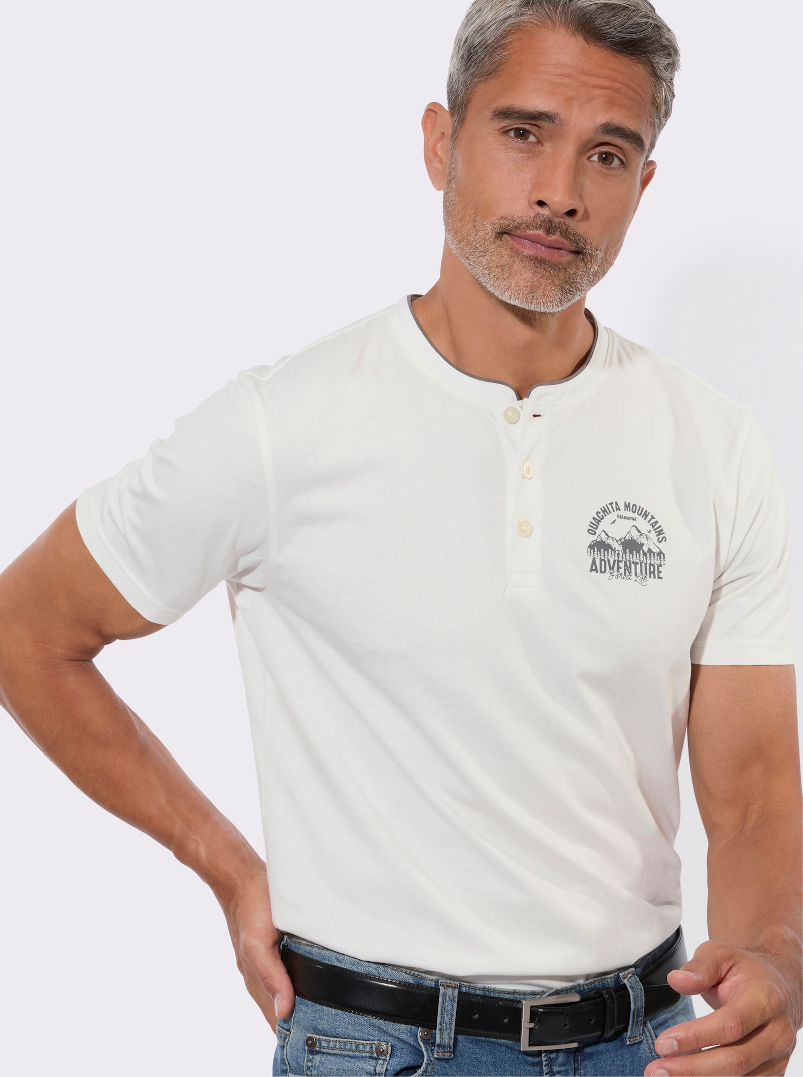 Henleyshirt mit kleinem Druck-Motiv - ecru