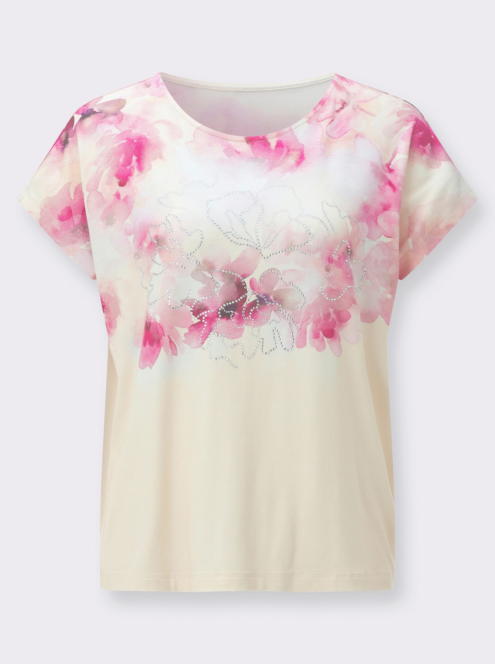 Kurzarmshirt mit Blüten-Druck - champagner-hortensie-bedruckt
