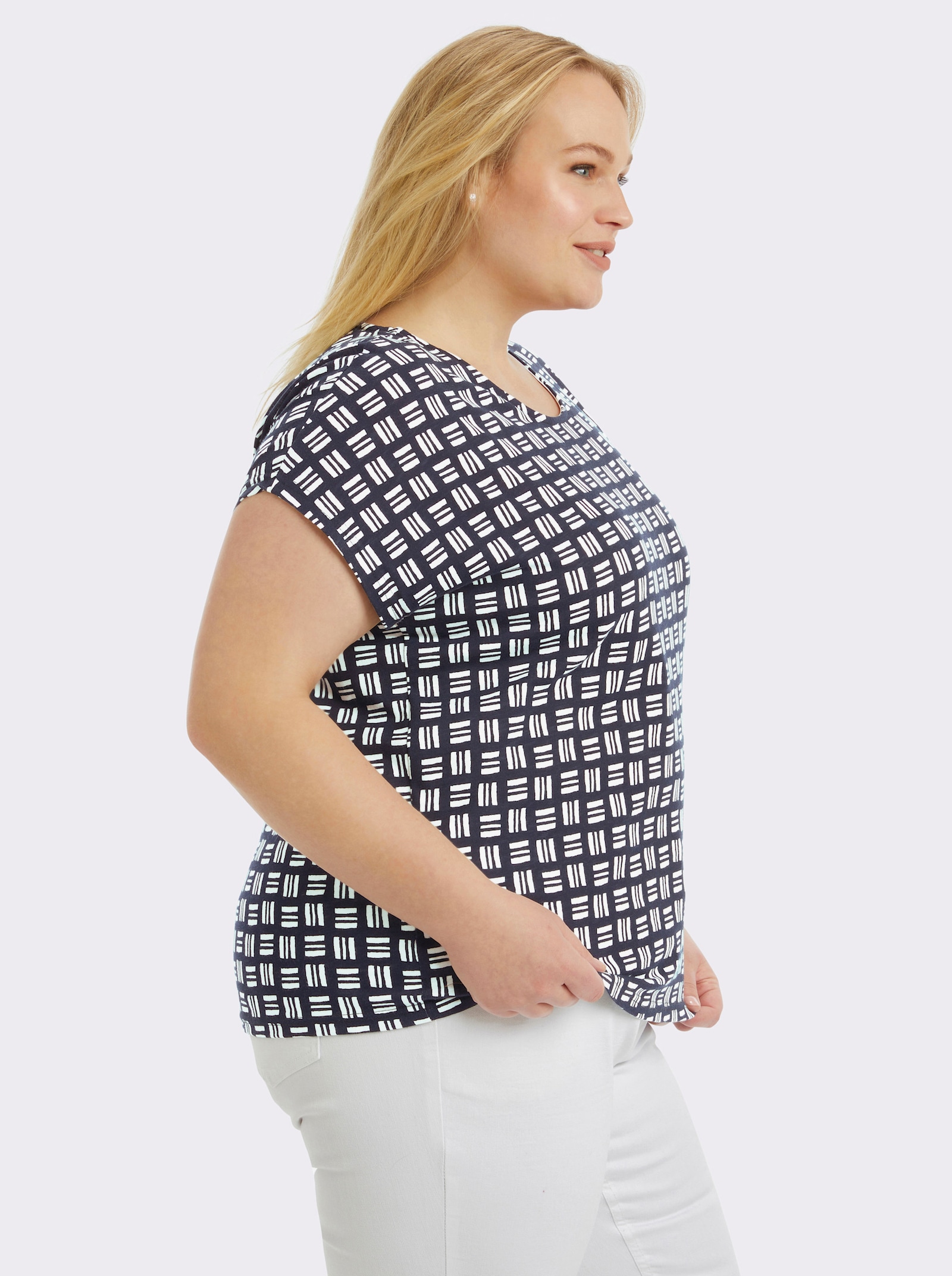 Print-Shirt aus reiner Baumwolle - marine-ecru-bedruckt