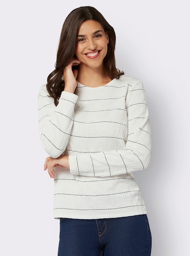 Langarmshirt mit Jacquard-Streifen - weiß-schwarz-geringelt