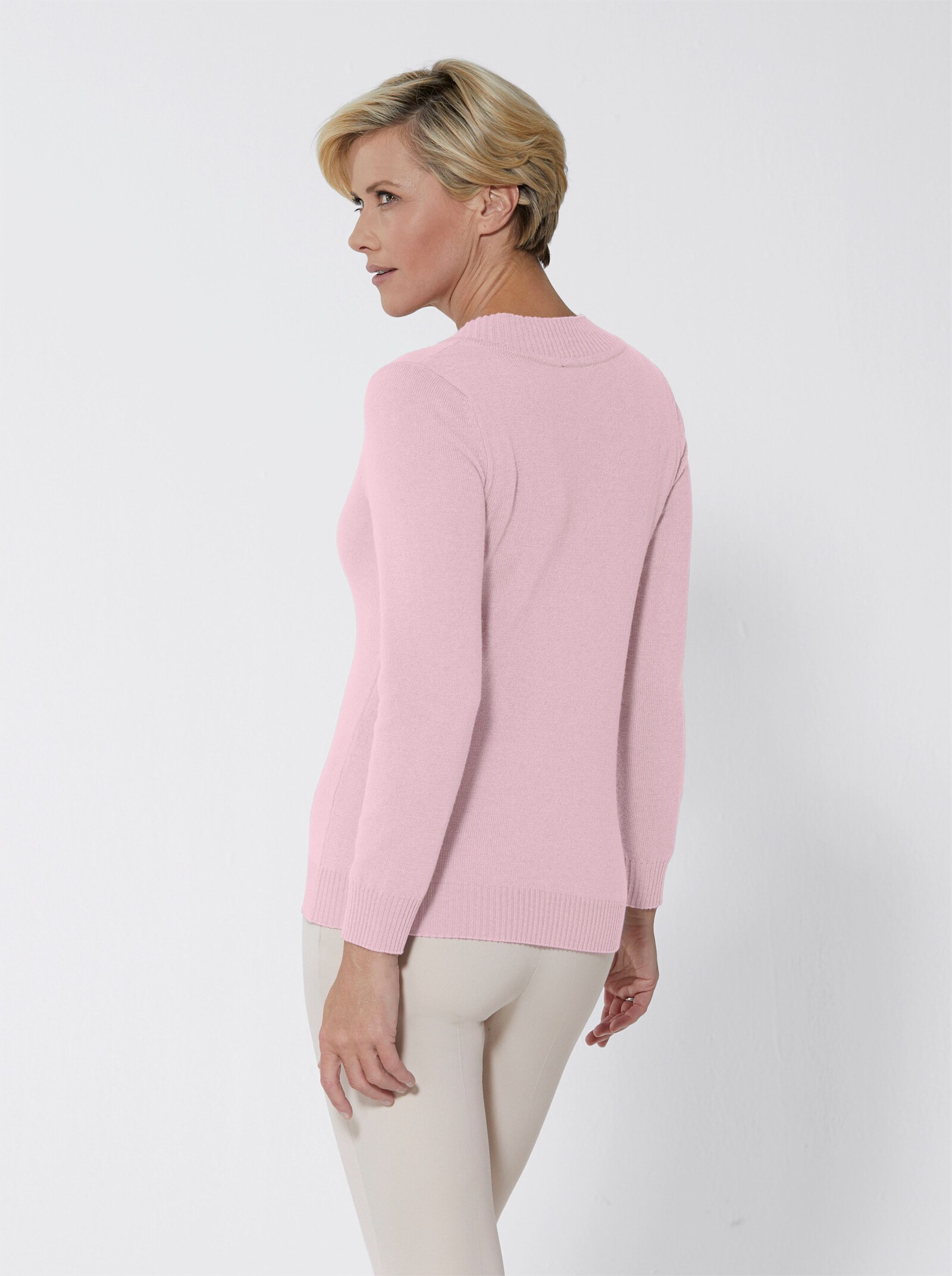 Kaschmirpullover in 2-in-1-Optik - rosé-meliert