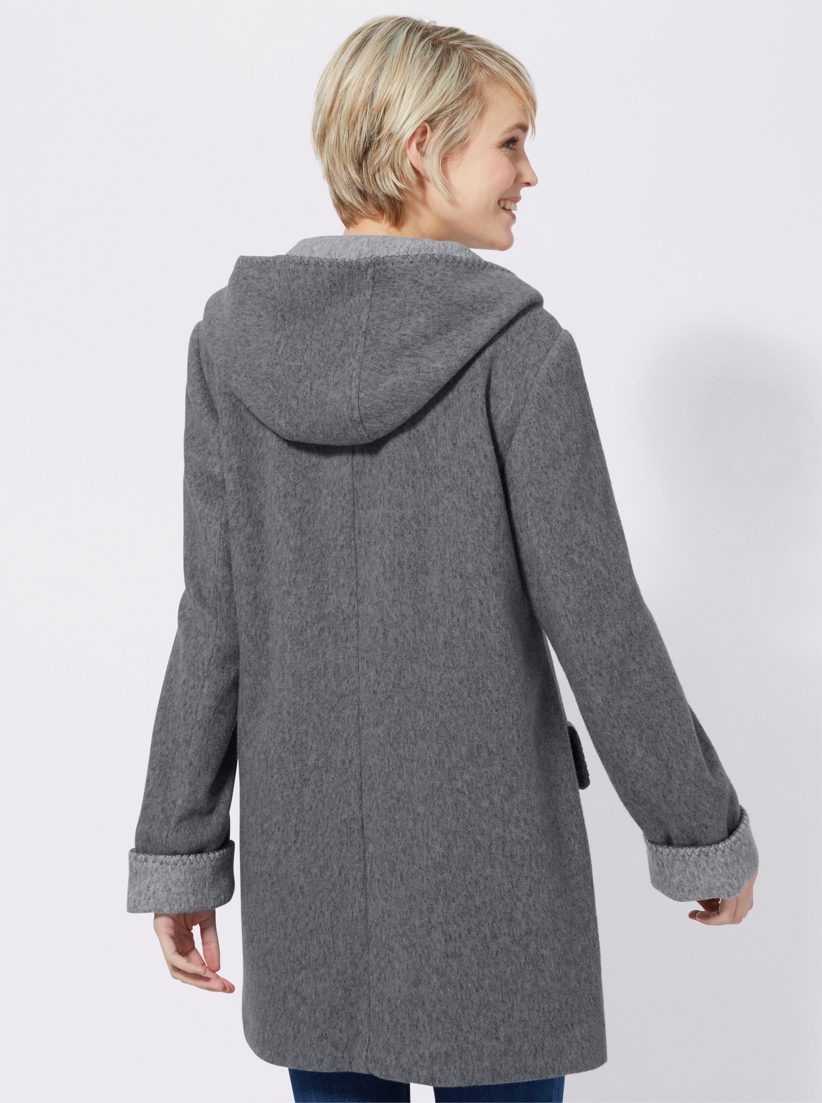 Kapuzenjacke in Woll-Optik - dunkelgrau-meliert