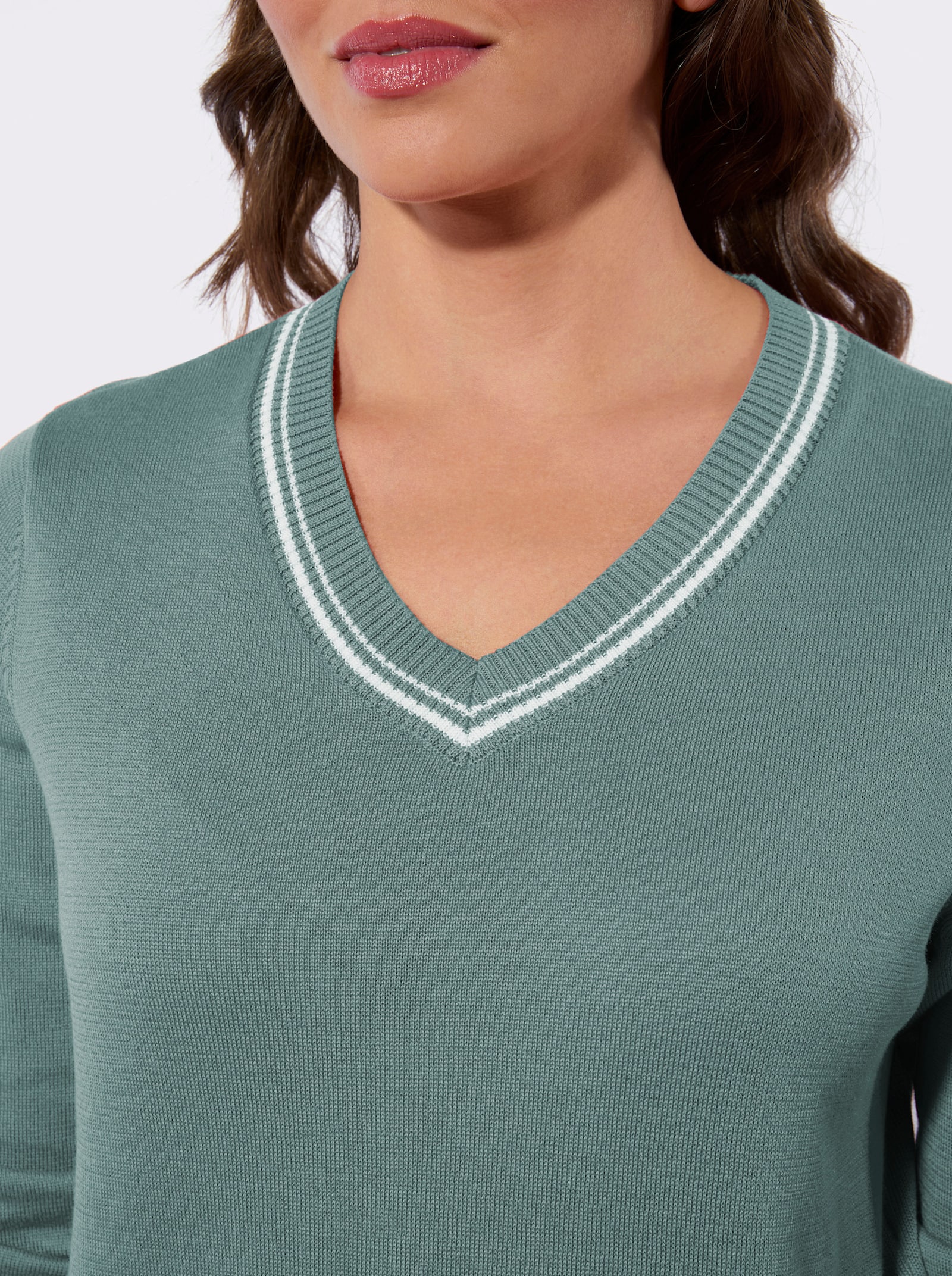 Baumwollpullover mit Kontraststreifen - jade