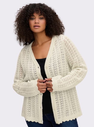 sheego Ajourstrickjacke in kurzer Form - champagner
