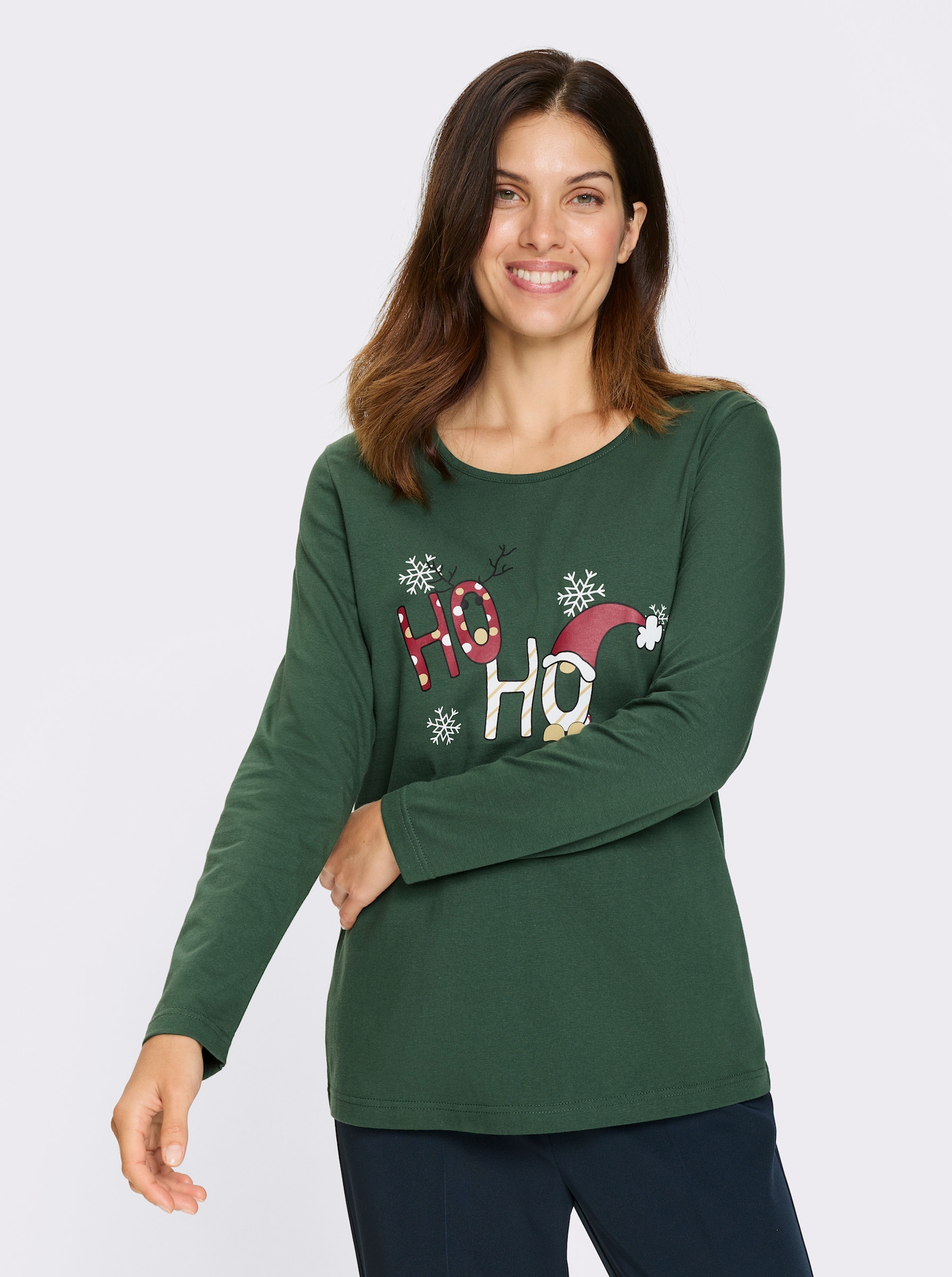 Langarmshirt mit Weihnachts-Motiv - moos-weiss