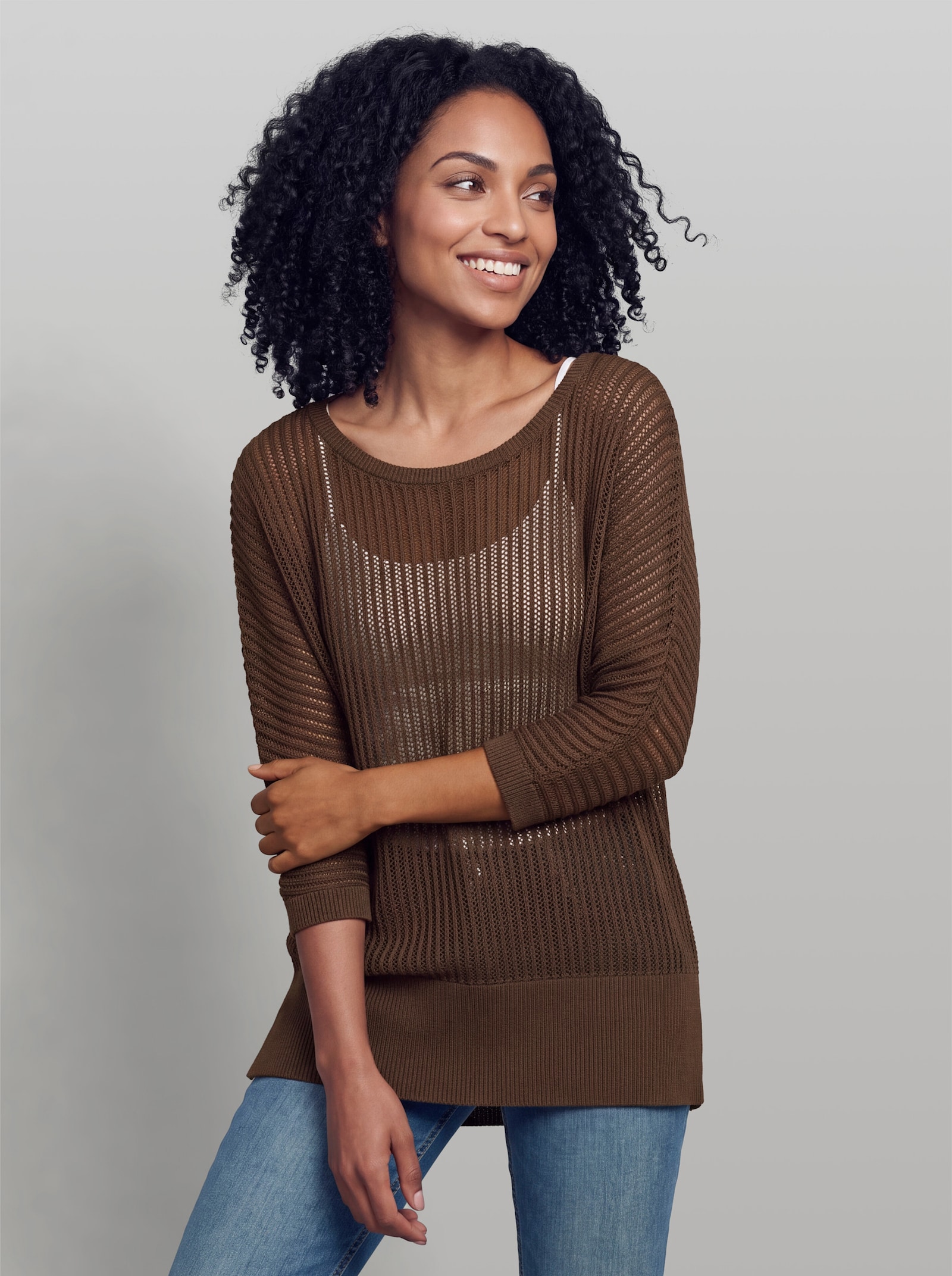 heine Ajourpullover mit weitem Ausschnitt - schoko