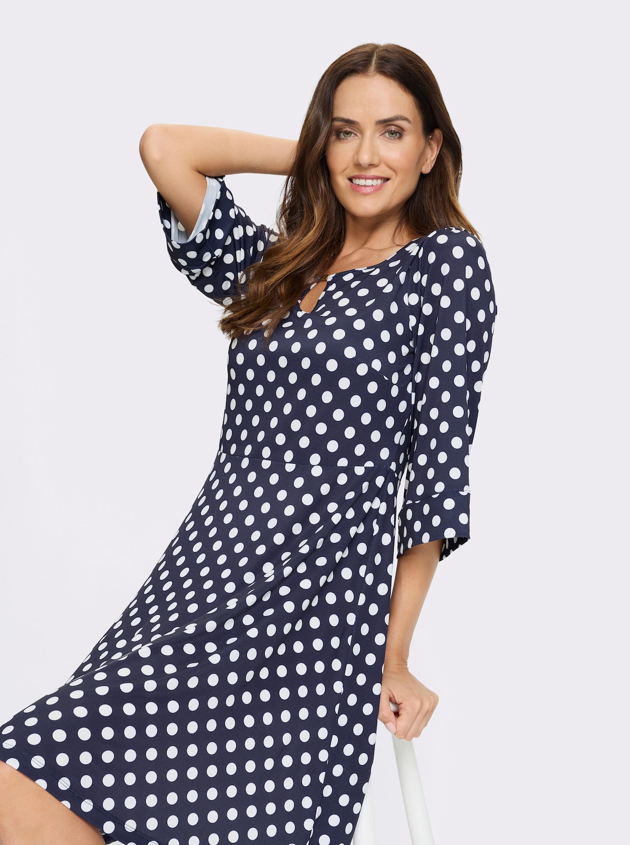 heine Druckkleid - marine-ecru-getupft
