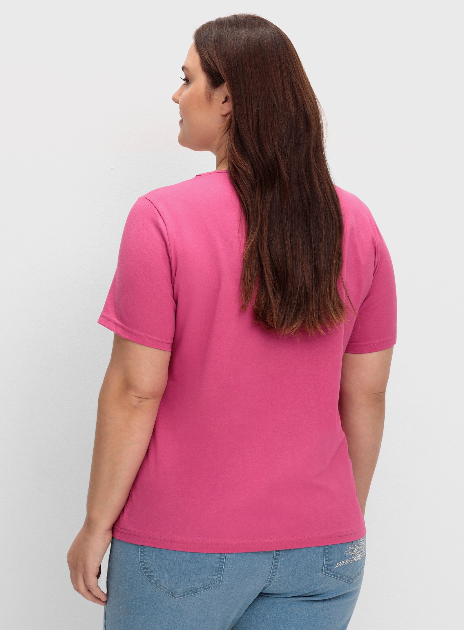 Kurzarmshirt mit Ziersteinchen - fuchsia