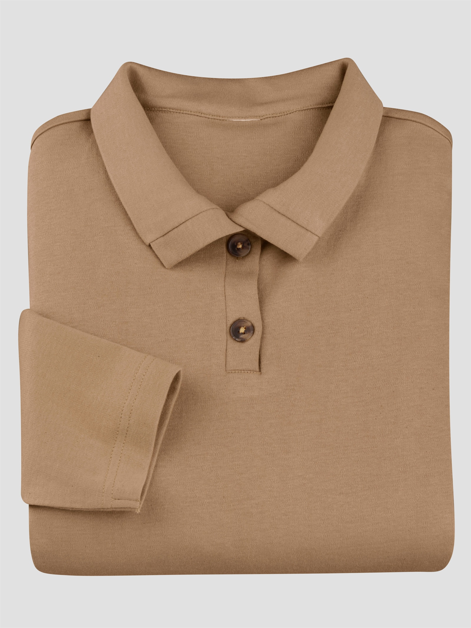 Langarmshirt mit Knöpfen in Horn-Optik - camel