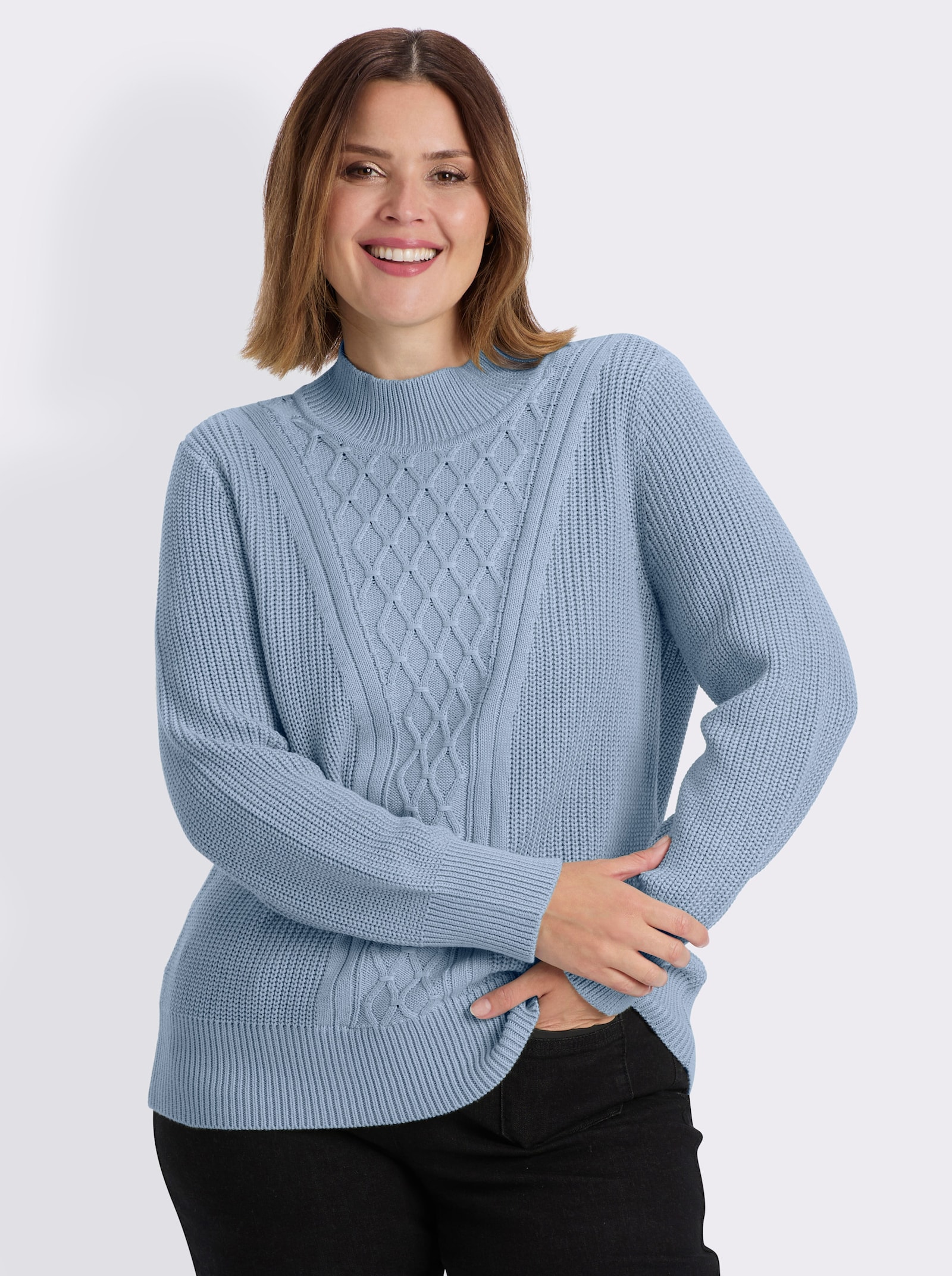 Stehkragenpullover mit Rautenmuster - eisblau