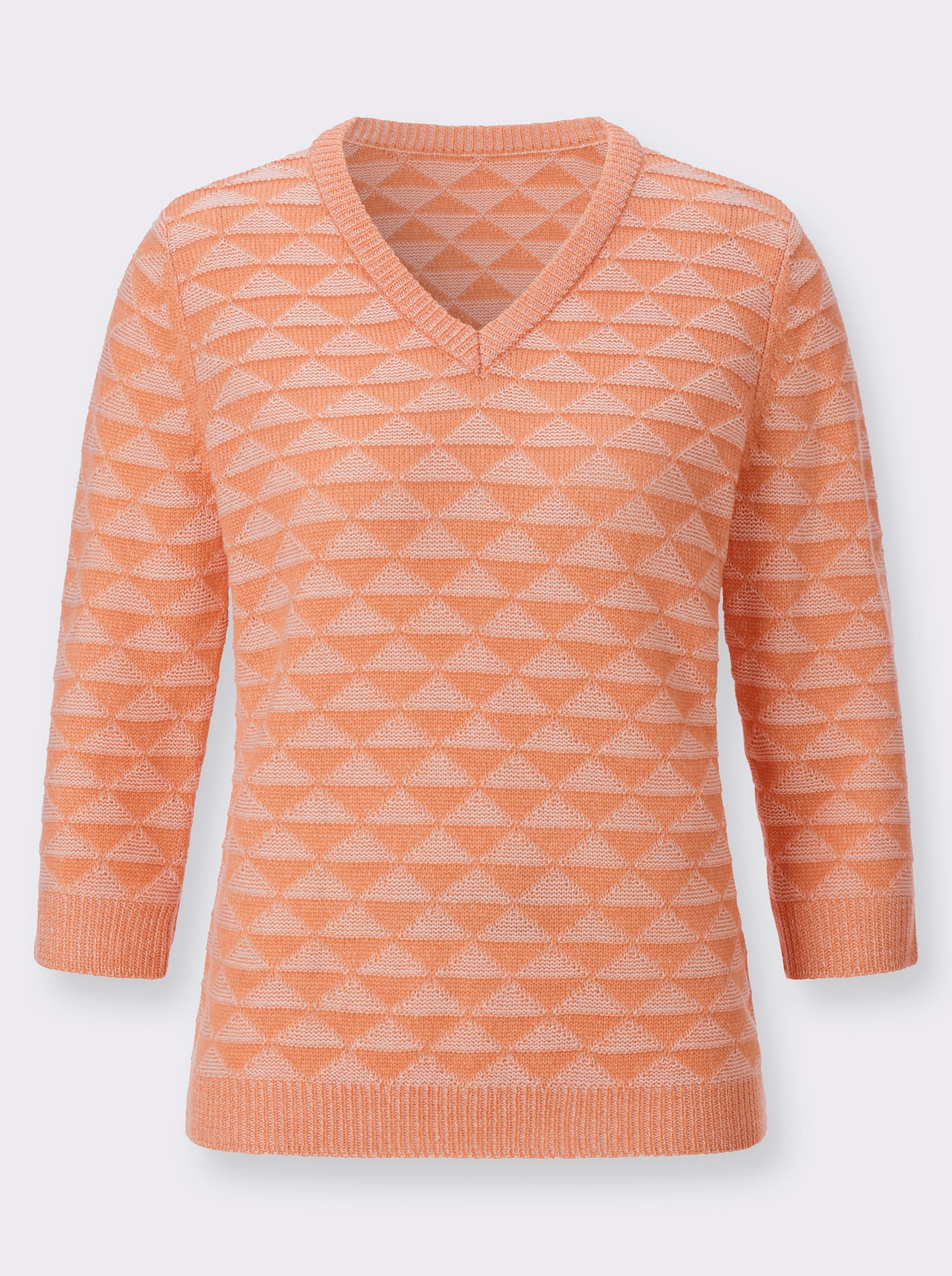 V-Ausschnitt-Pullover mit Strickmuster - papaya-ecru-gemustert