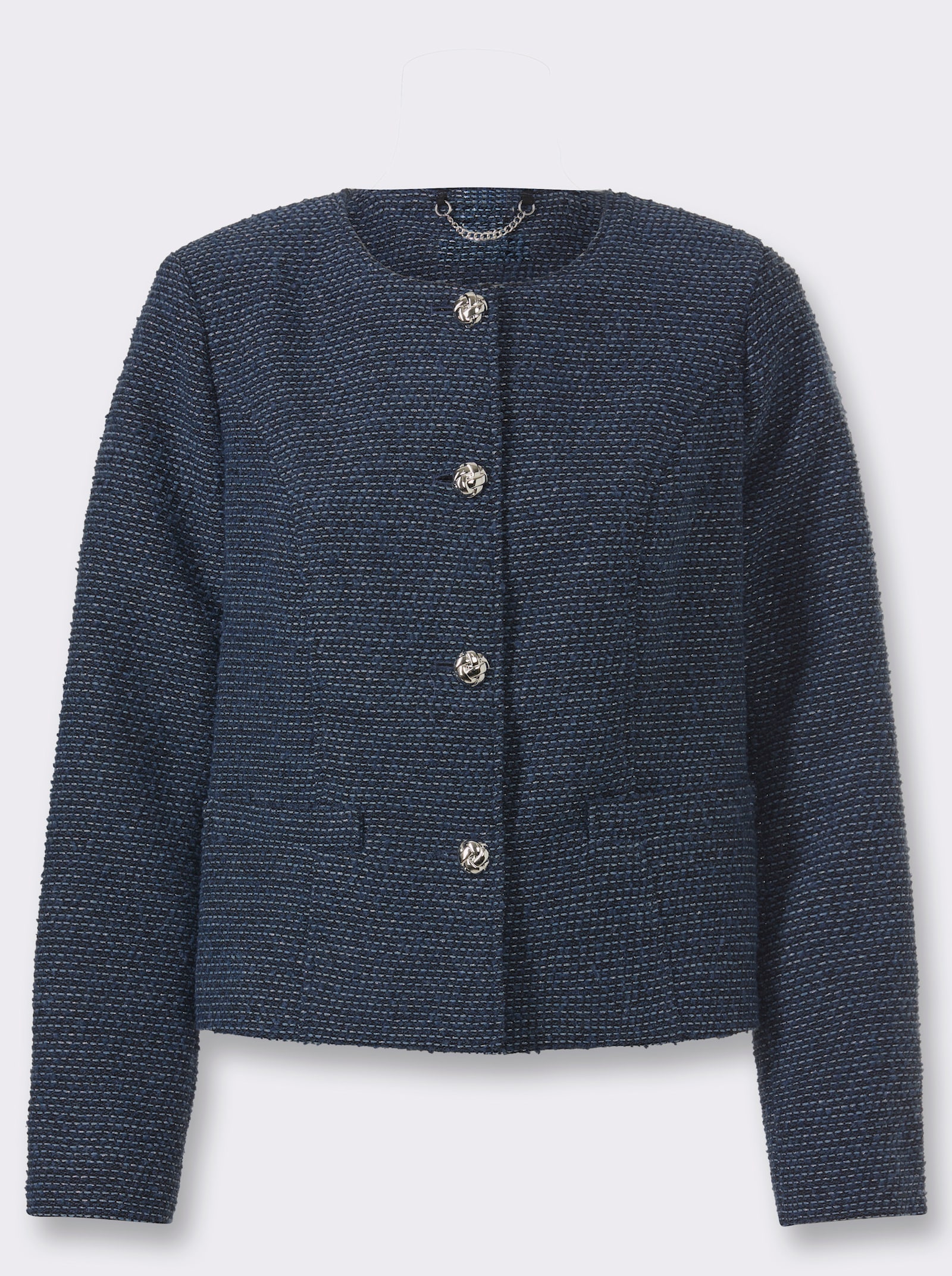 heine Bouclé-Blazer mit Schmuckknöpfen - rauchblau-hellblau-gemustert