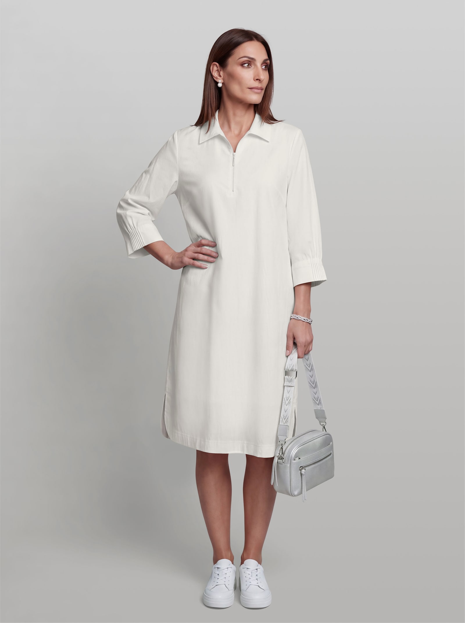 heine Polokleid mit Plissee-Ärmel - ecru