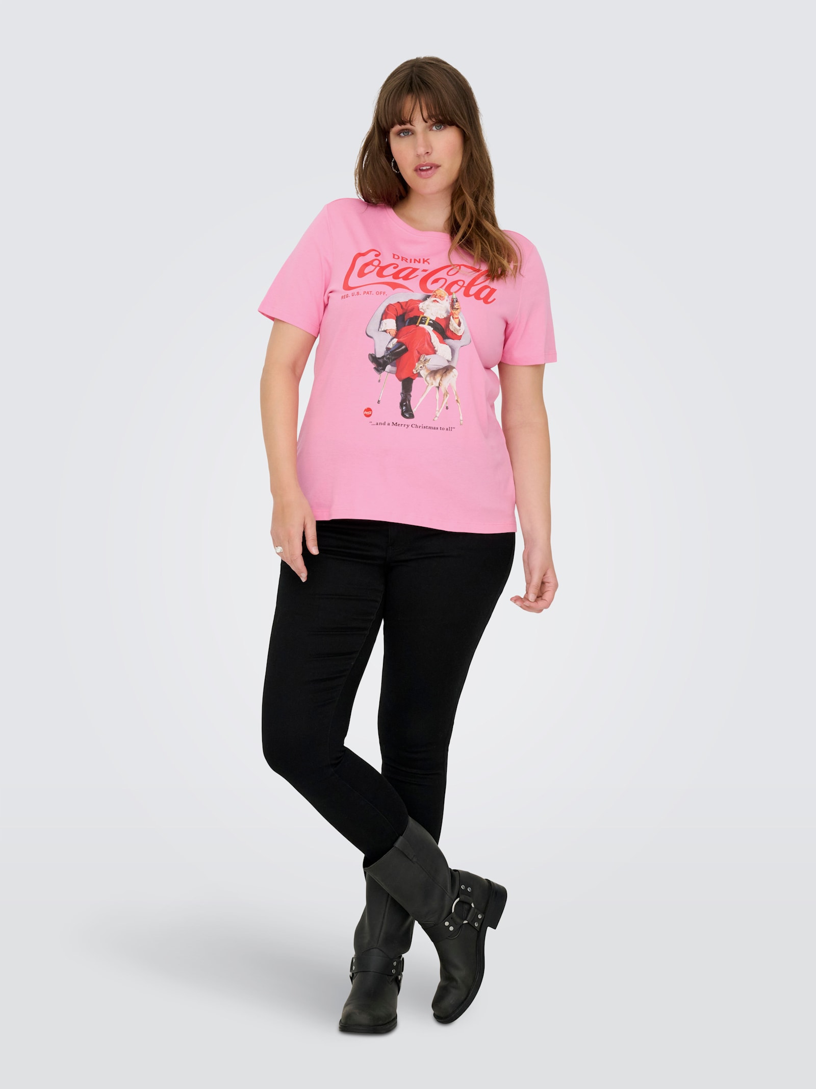 ONLY CARMAKOMA Kurzarmshirt - sachet pink print:santaand deer