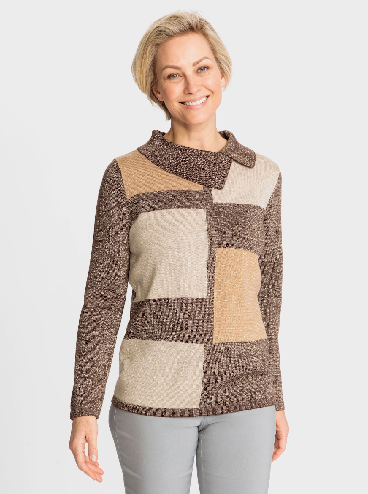 Pullover met lange mouwen - chocolade/zand gedessineerd