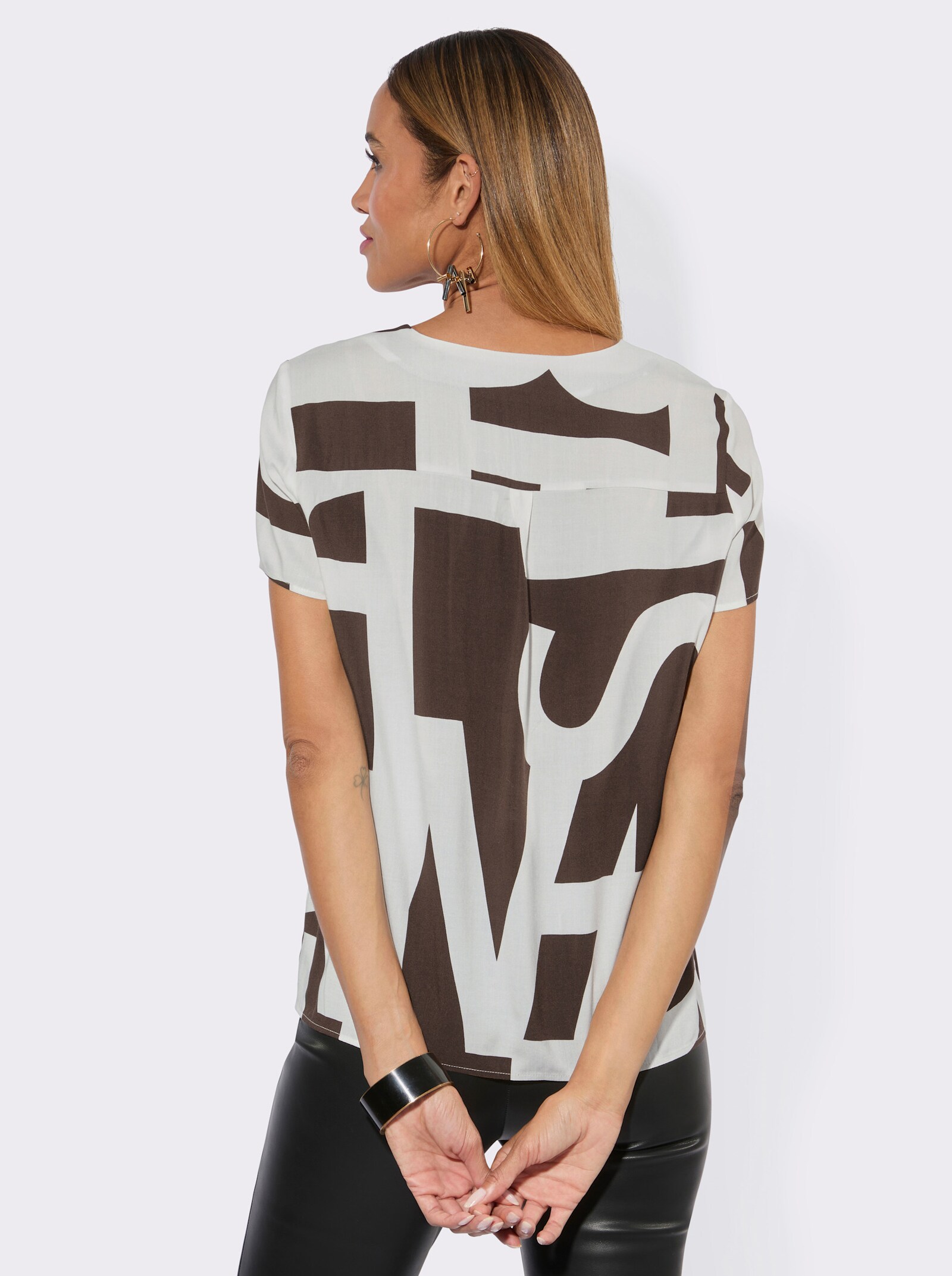 Druckbluse im Lettering-Dessin - ecru-schoko-bedruckt