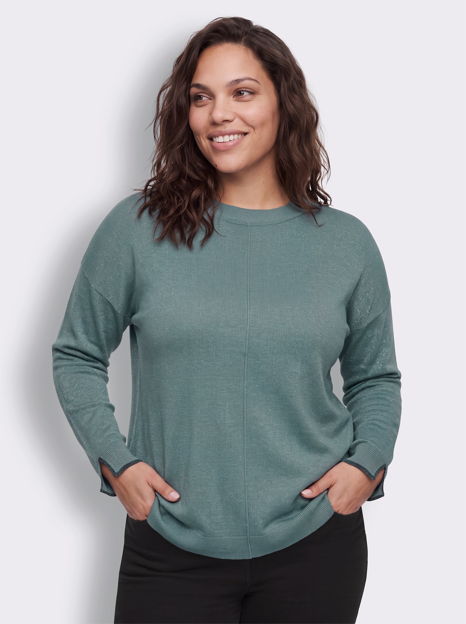 sheego Lurex-Pullover in weiter A-Linie - petrol