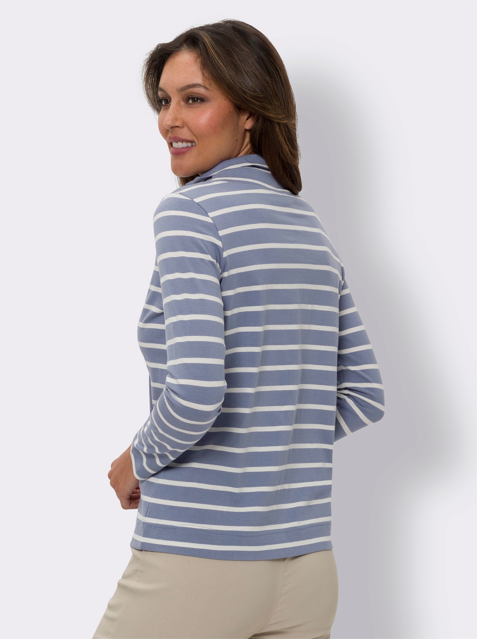 Langarmshirt mit garngefärbten Ringeln - taubenblau-gestreift