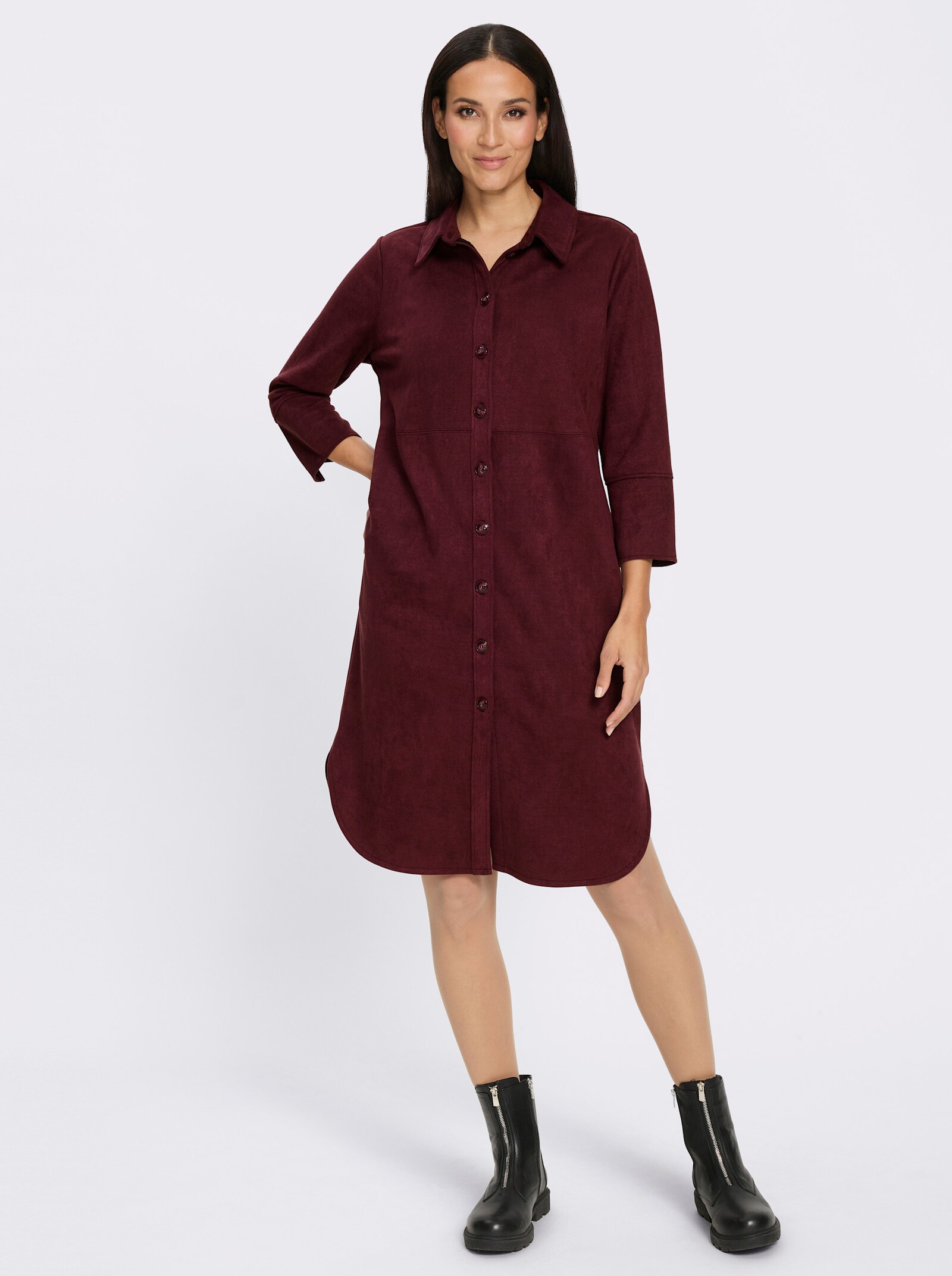 heine Lederimitatkleid mit Hemdkragen - burgund