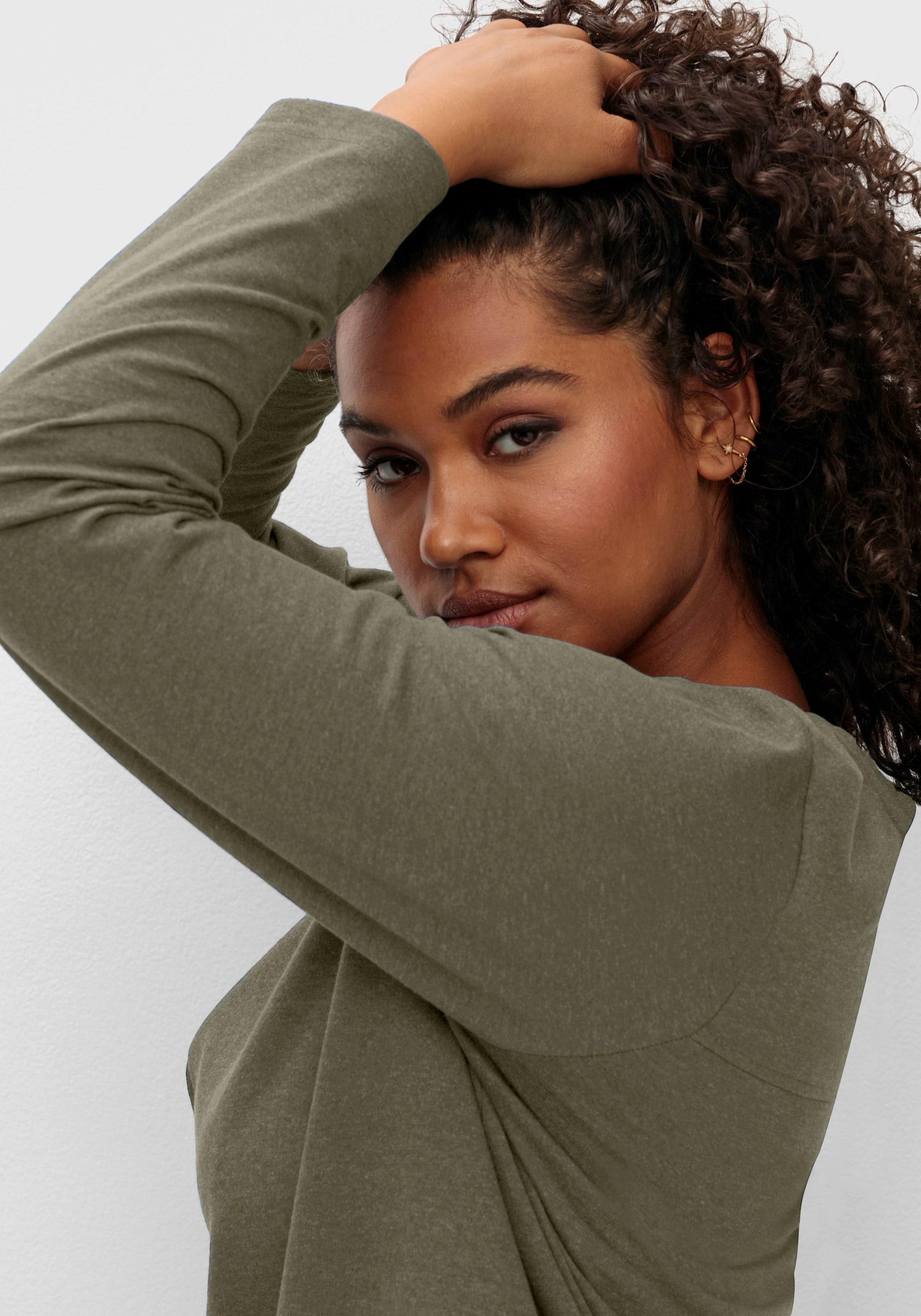 sheego Langarmshirt - khaki-meliert