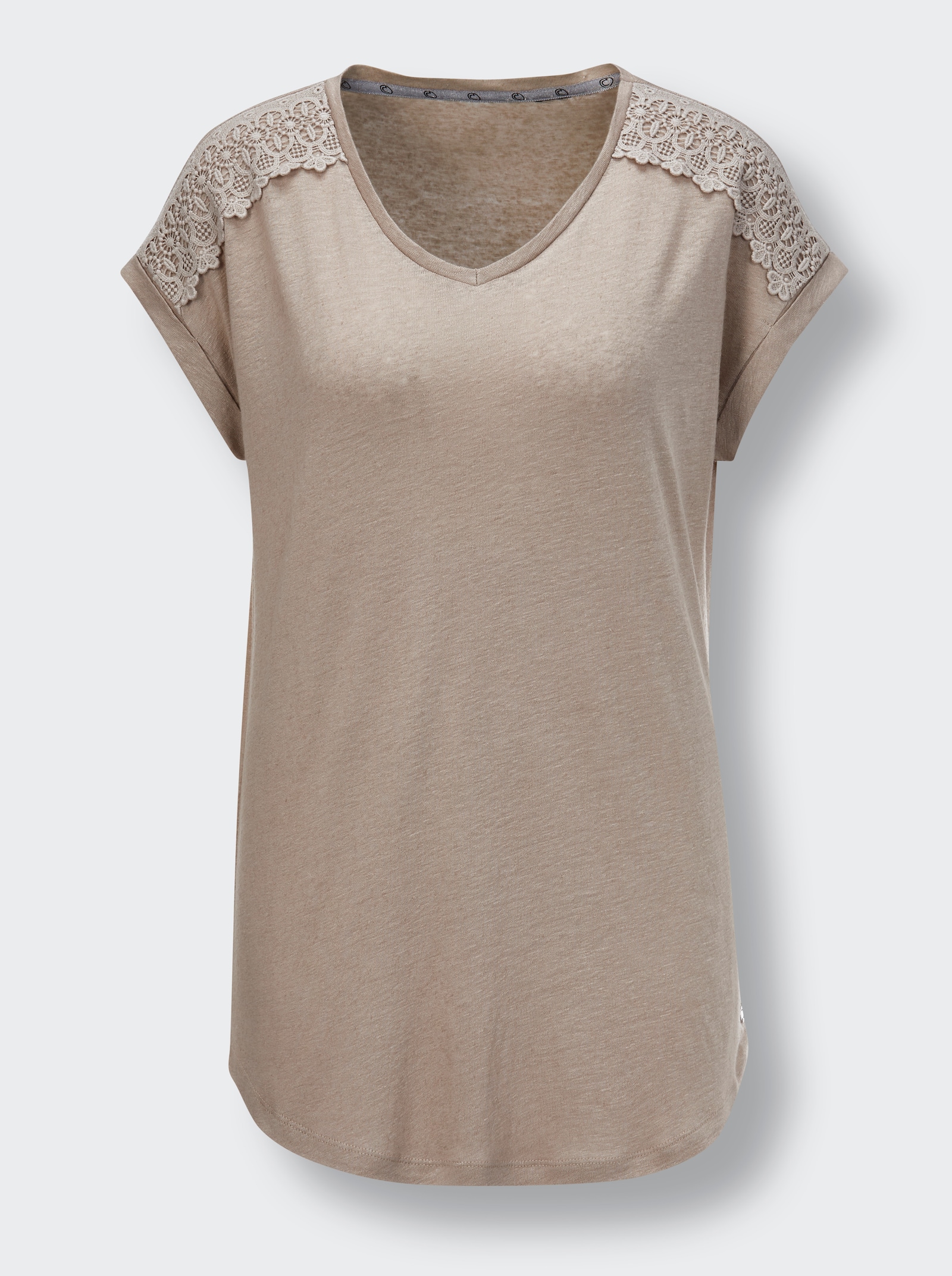 CREATION L PREMIUM V-Shirt mit Spitzendetail - sesam