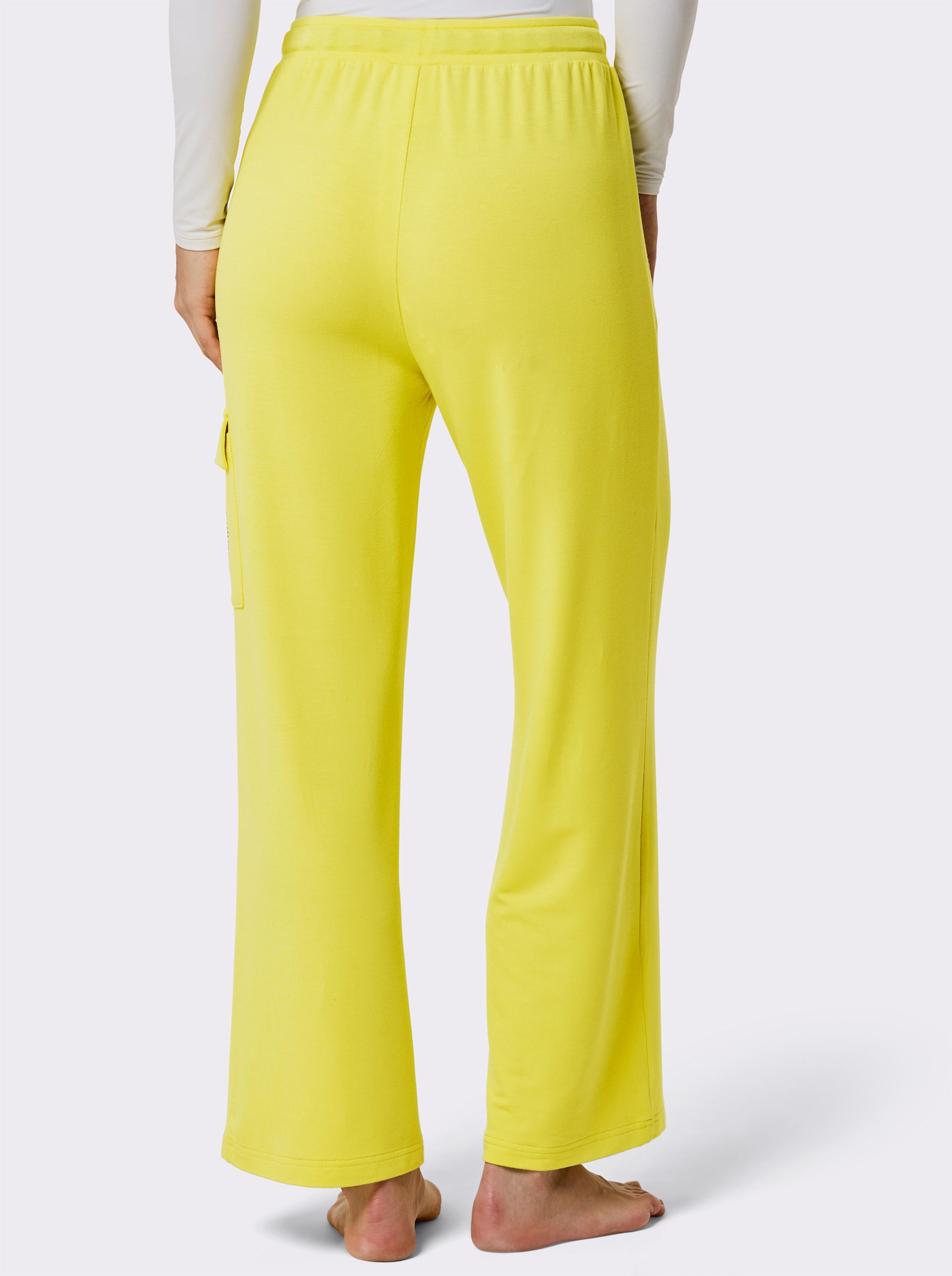 CREATION L PREMIUM Dehnbund-Hose mit Cargotasche - limone-schwarz