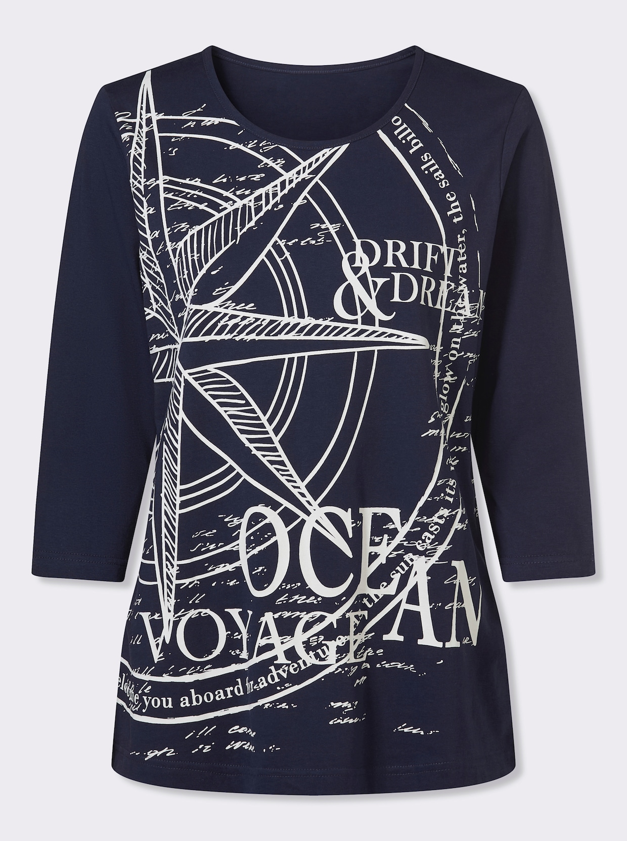 3/4-Arm-Shirt - marine-weiß
