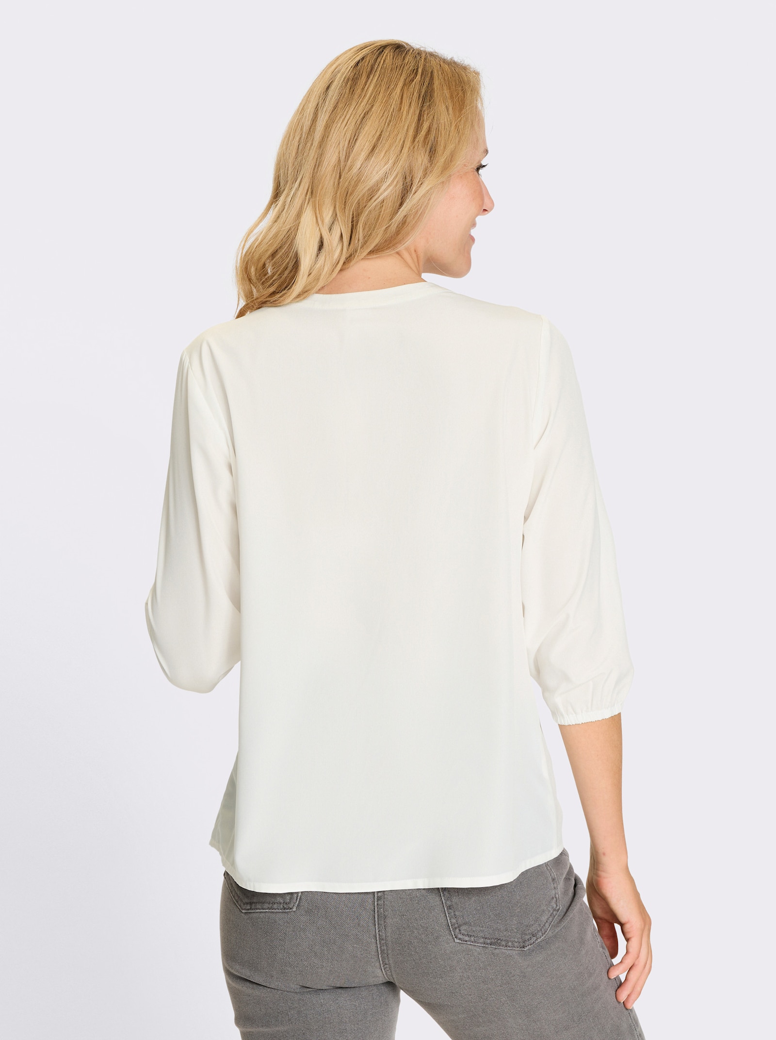 Crêpeblouse met rimpeling bij de hals - ecru