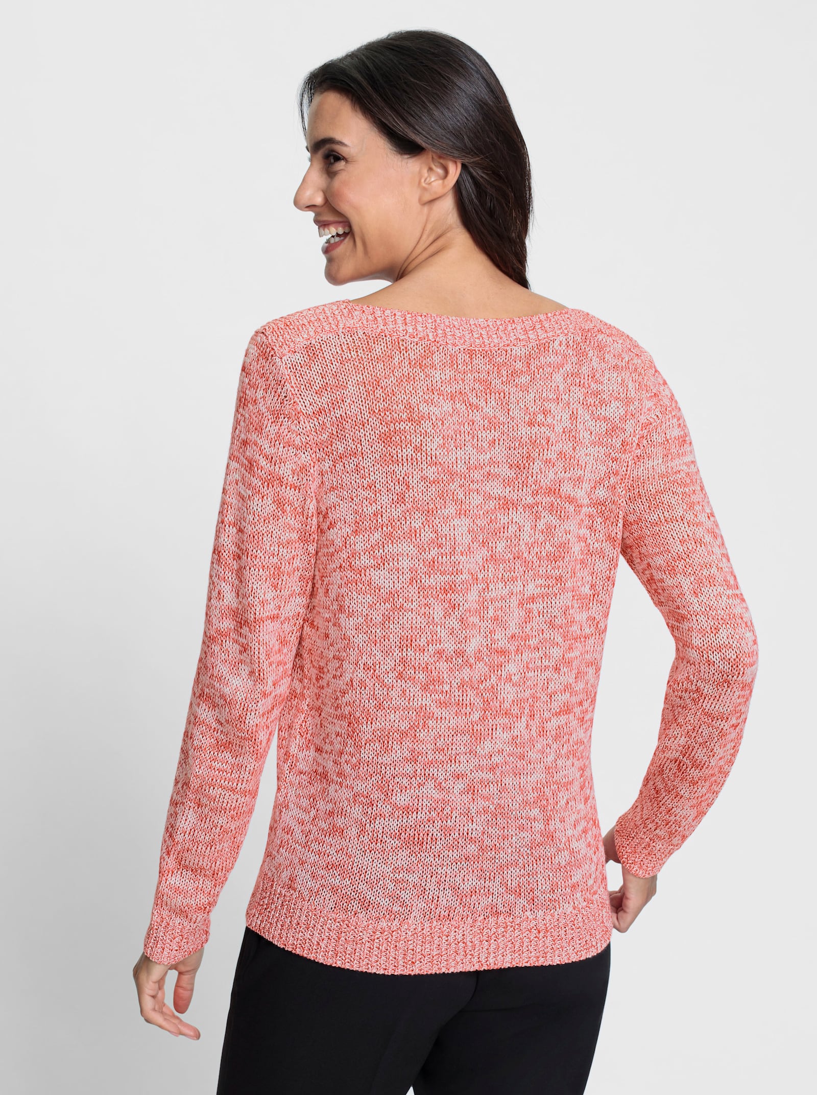 Langarm-Pullover mit Melange-Garn - ecru-erdbeere-meliert