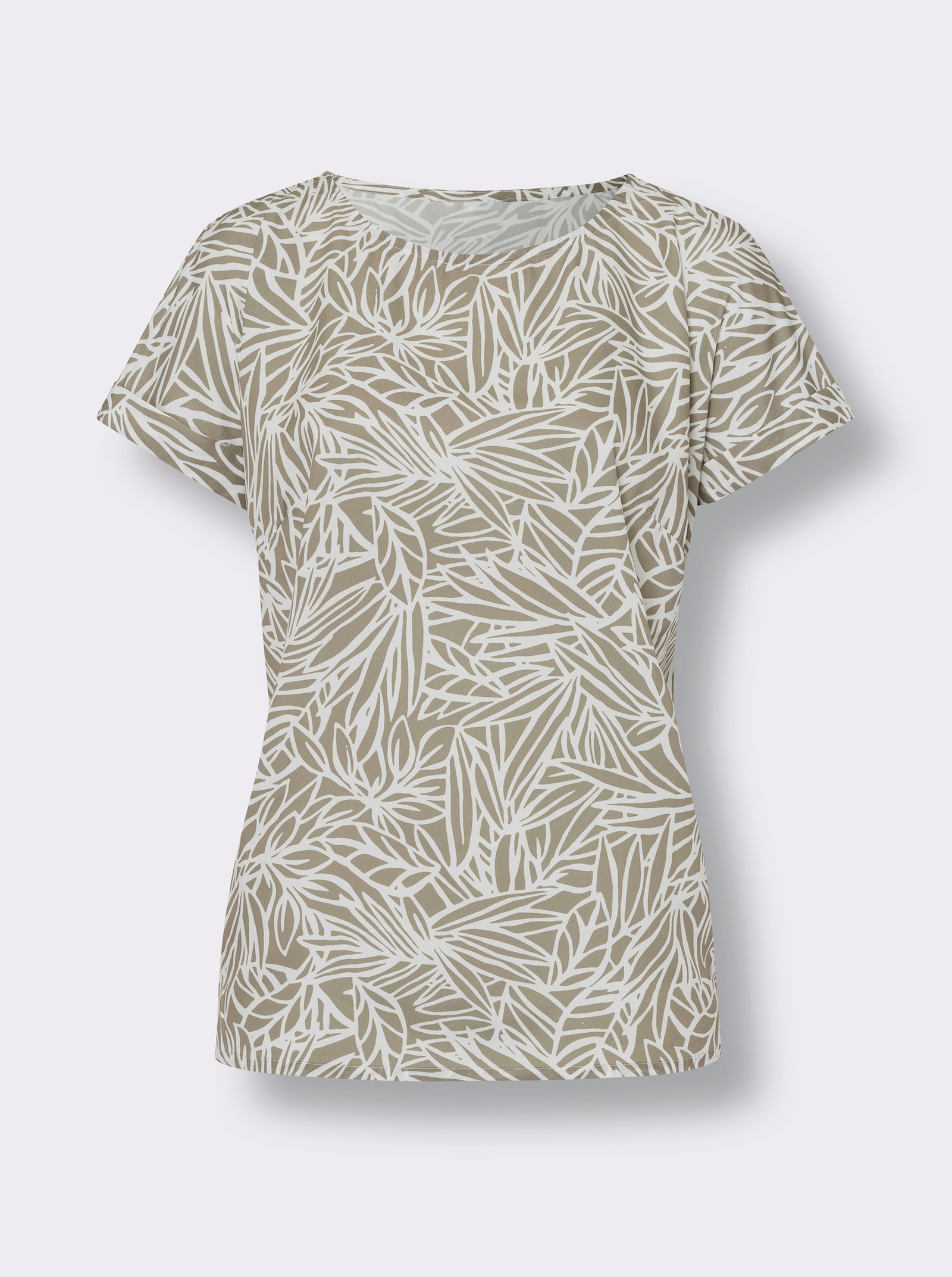 Comfortblouse van crêpe, onderhoudsarm - leem/ecru bedrukt