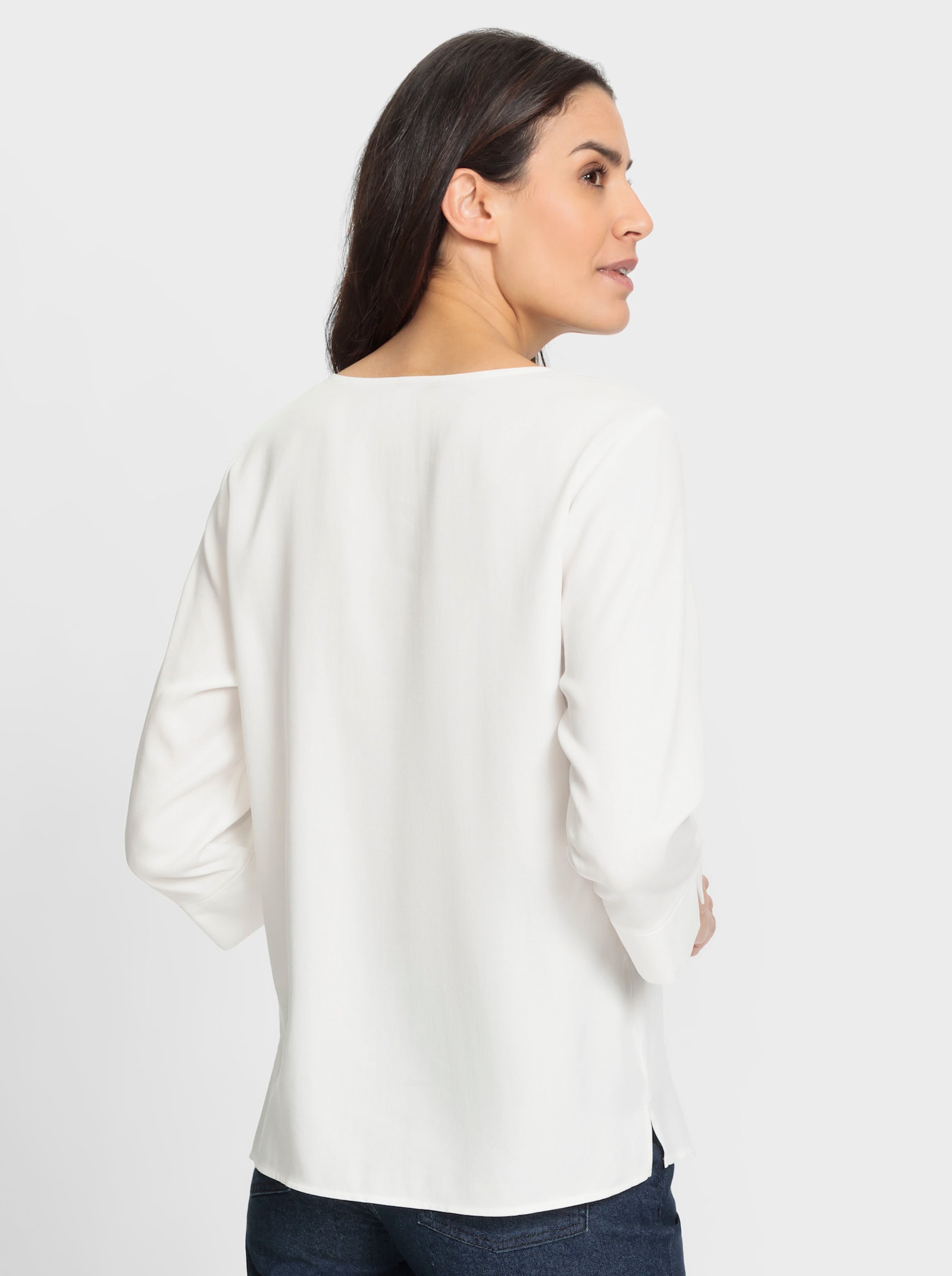 Schlupfbluse mit Seitenschlitzen am Saum - ecru