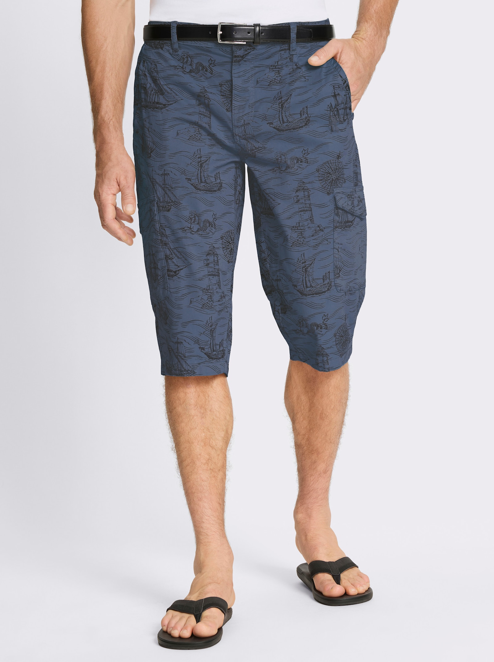 Bermudas mit Piratenschiff-Print, Twill - rauchblau-bedruckt