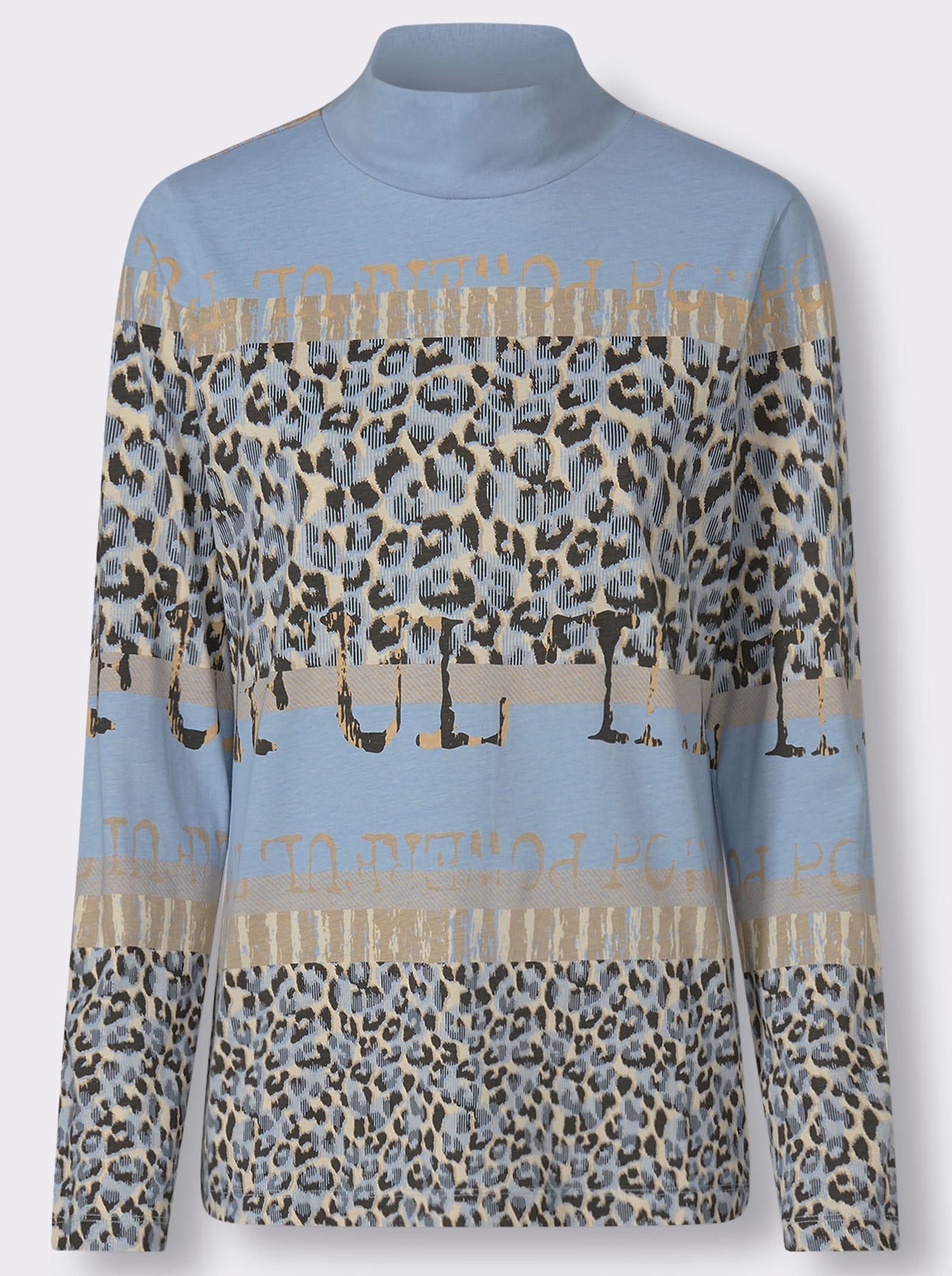 Stehkragenshirt im Animal-Dessin - bleu-sesam-bedruckt